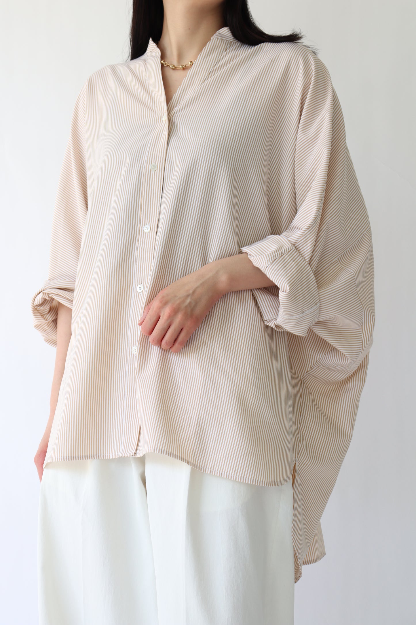 【ACUTA】 細ストライプドルマンポンチョシャツ