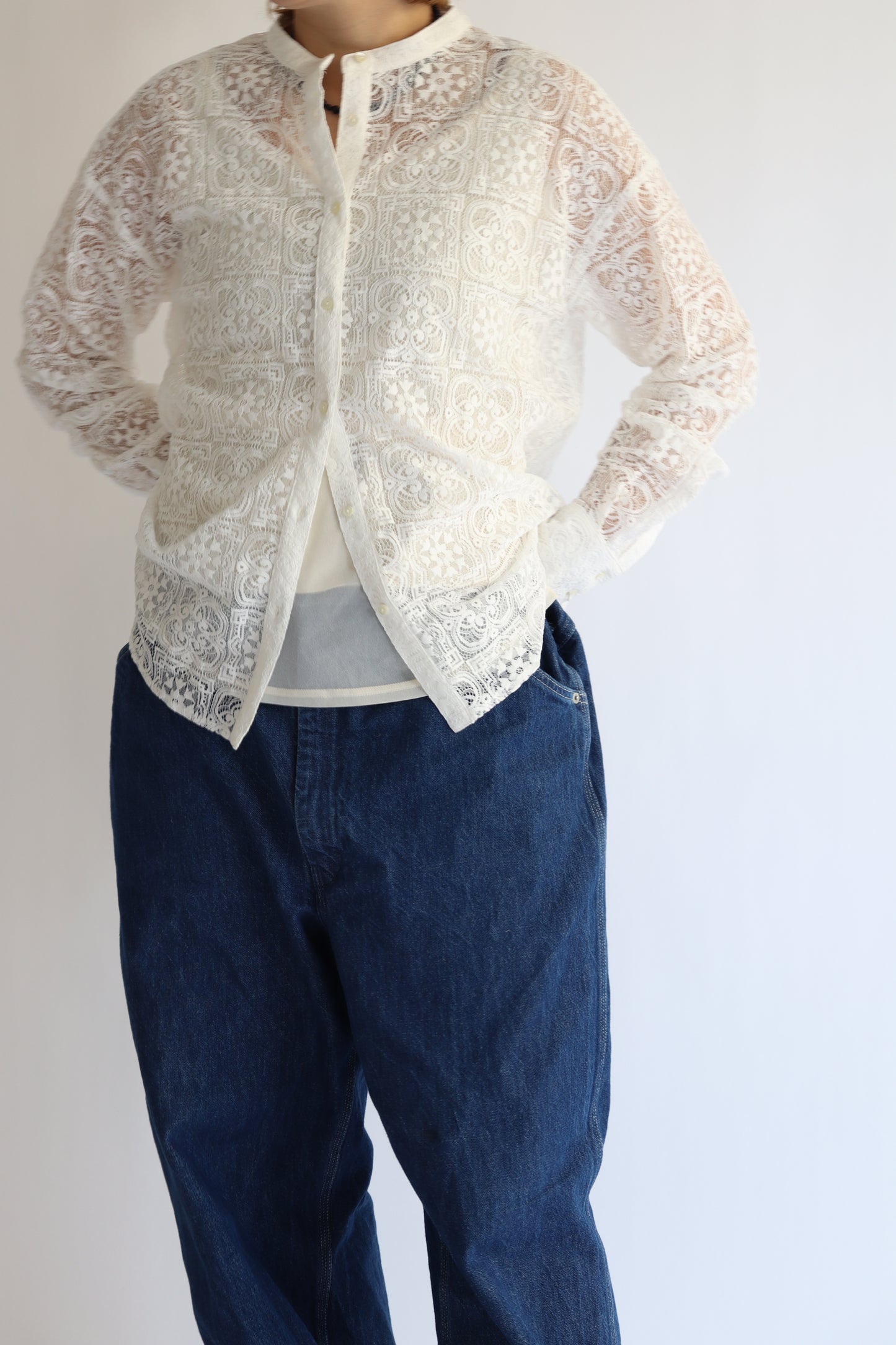 【ACUTA】 バンドカラーレースシャツ