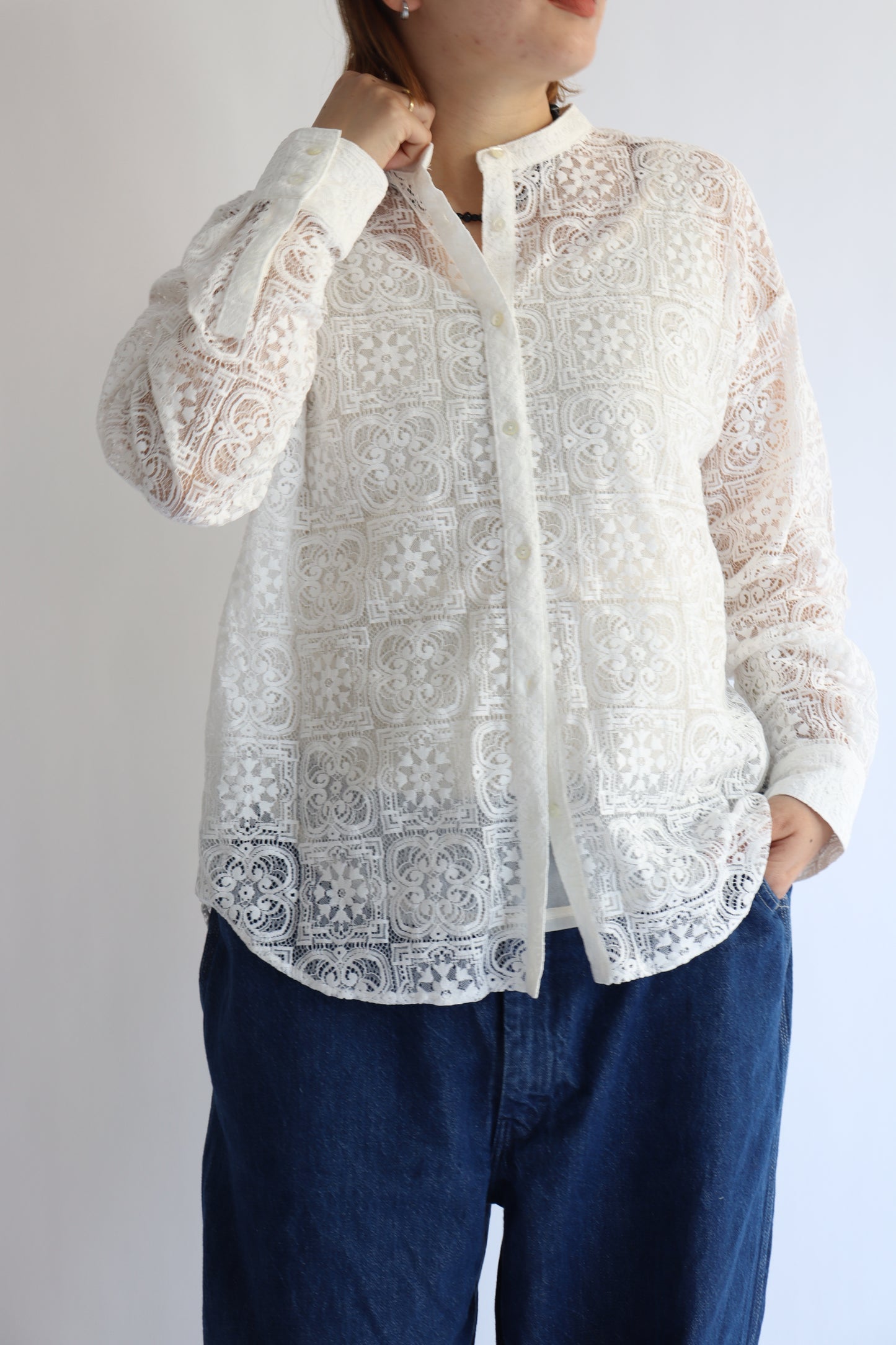 【ACUTA】 バンドカラーレースシャツ