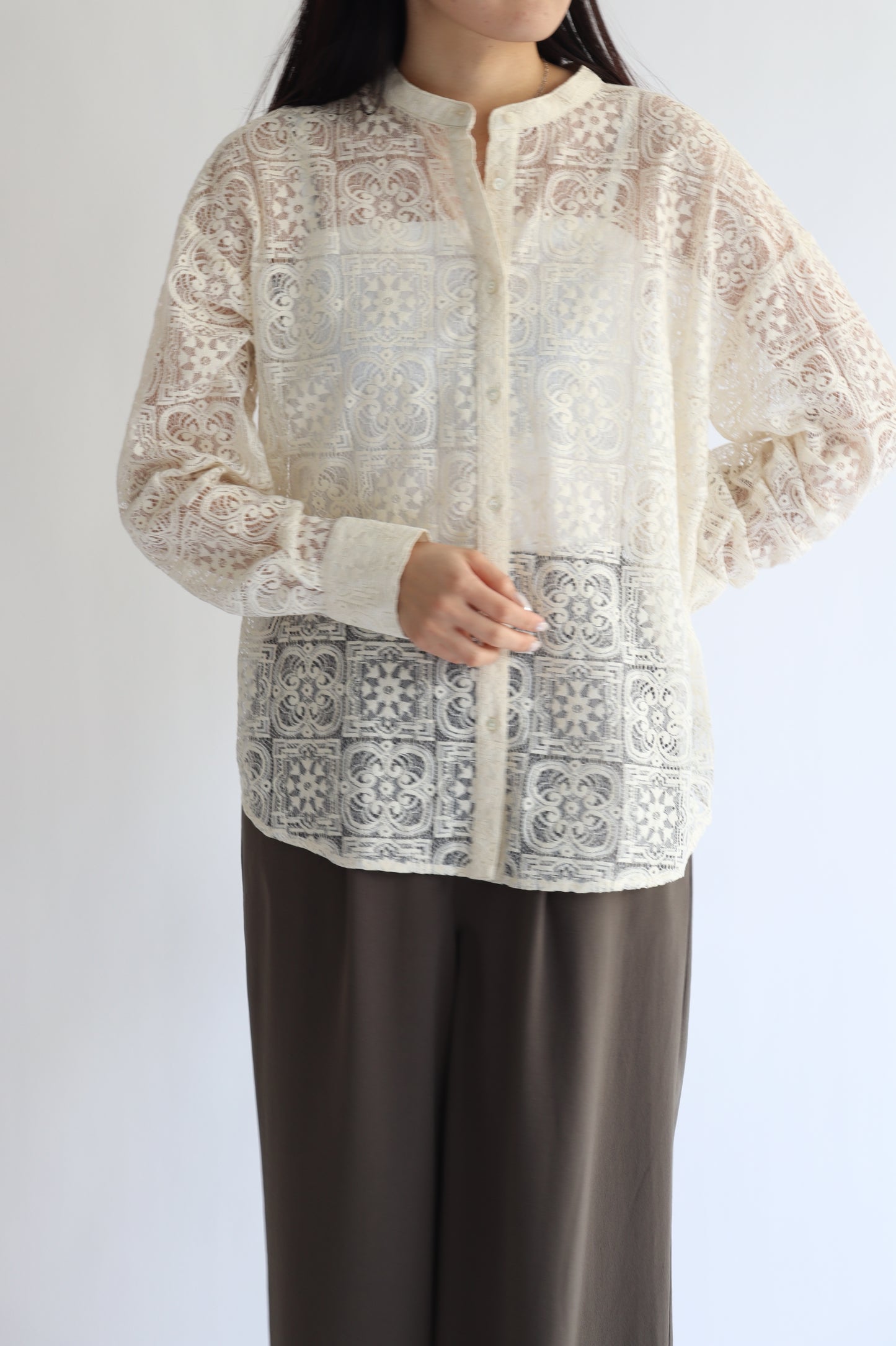 【ACUTA】 バンドカラーレースシャツ