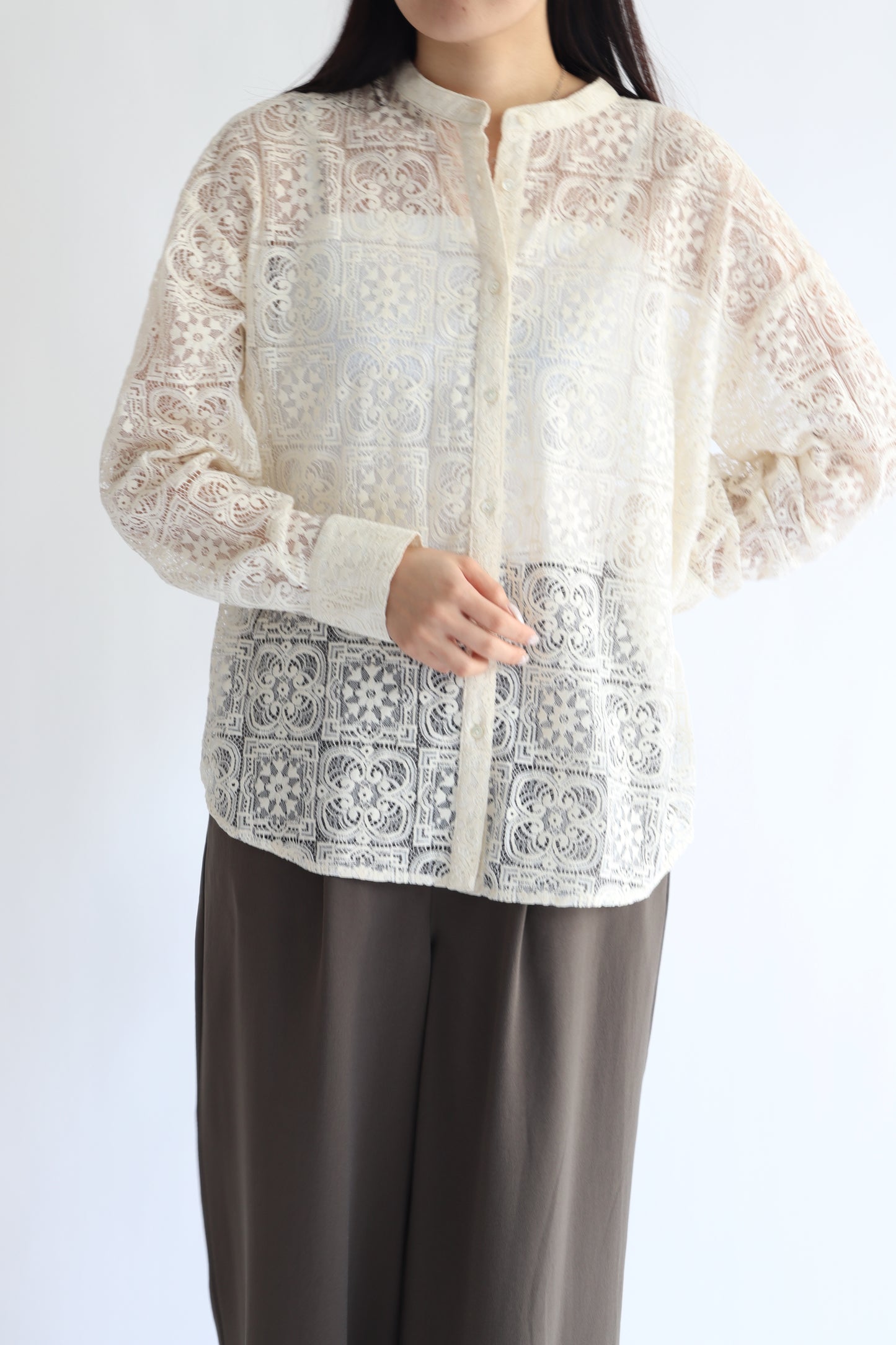 【ACUTA】 バンドカラーレースシャツ