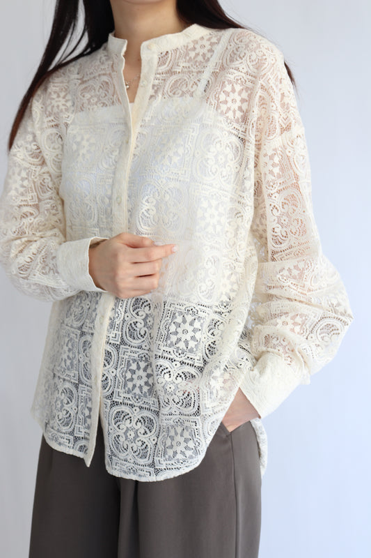 【ACUTA】 バンドカラーレースシャツ