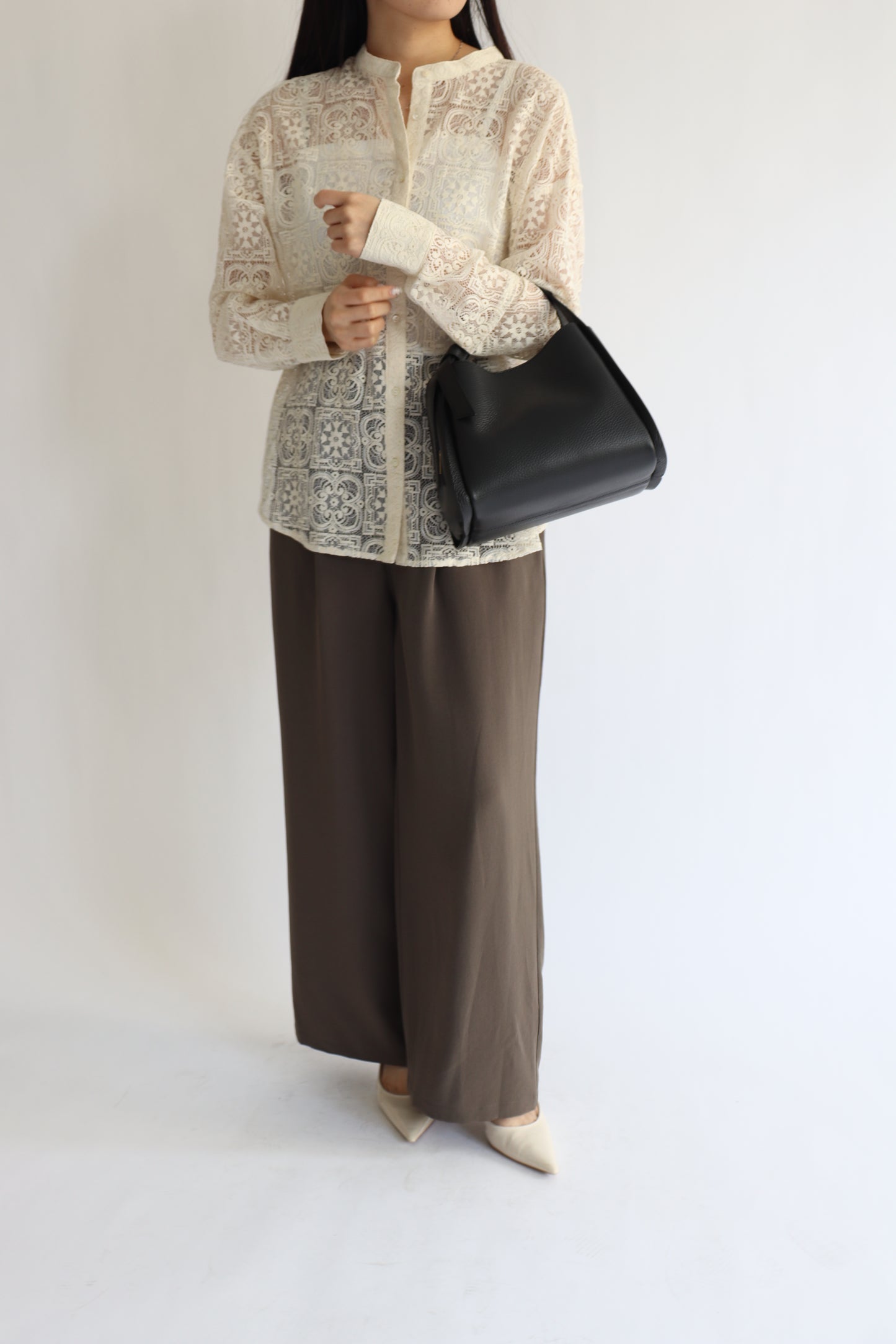 【ACUTA】 バンドカラーレースシャツ