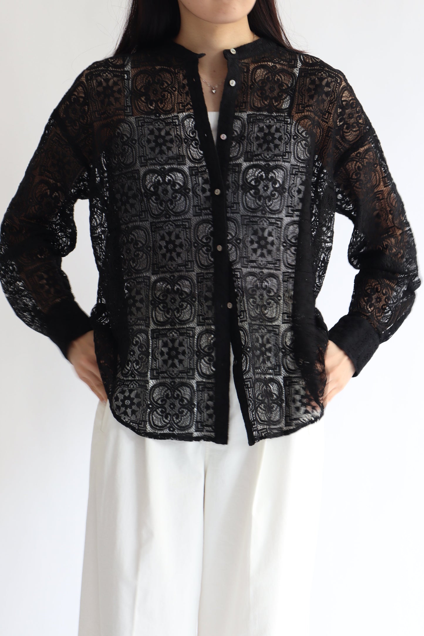 【ACUTA】 バンドカラーレースシャツ