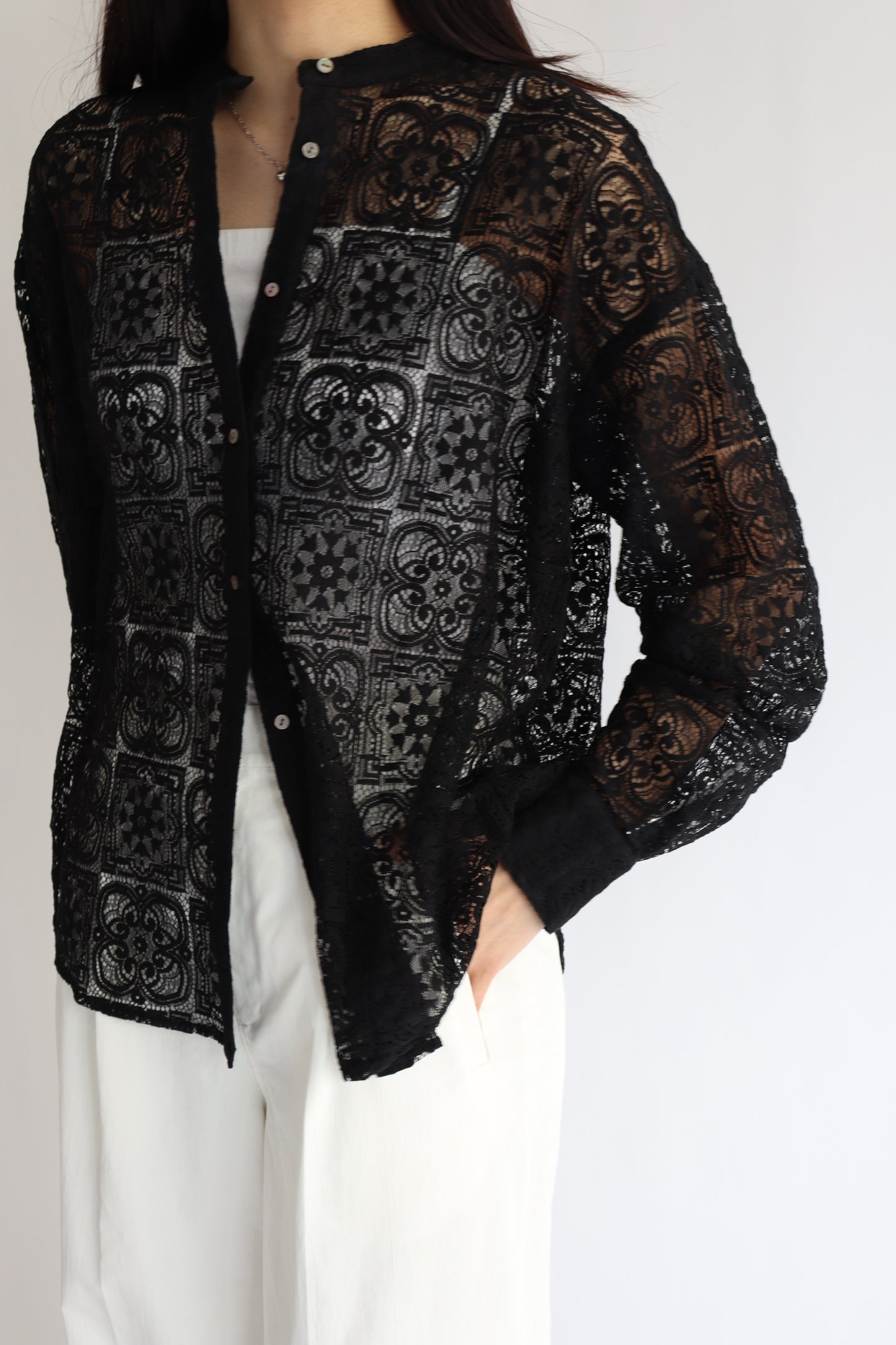 【ACUTA】 バンドカラーレースシャツ