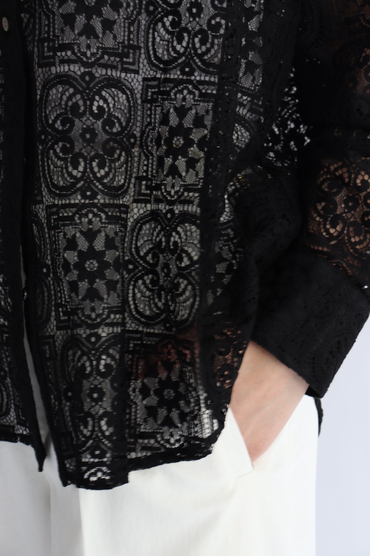 【ACUTA】 バンドカラーレースシャツ