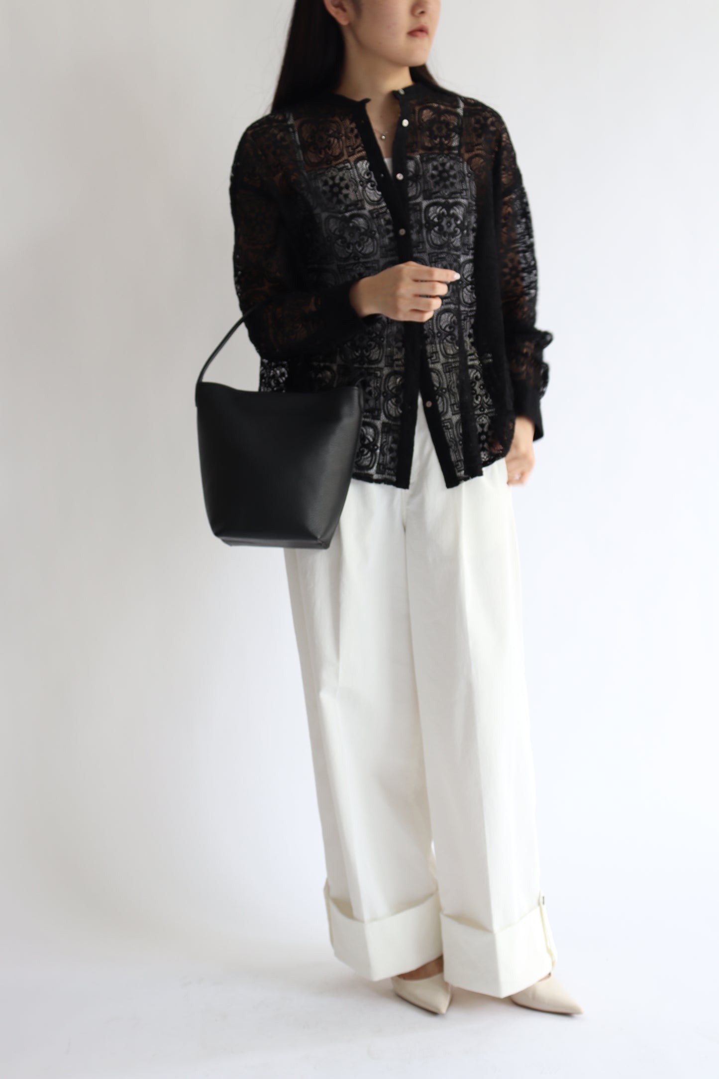 【ACUTA】 バンドカラーレースシャツ