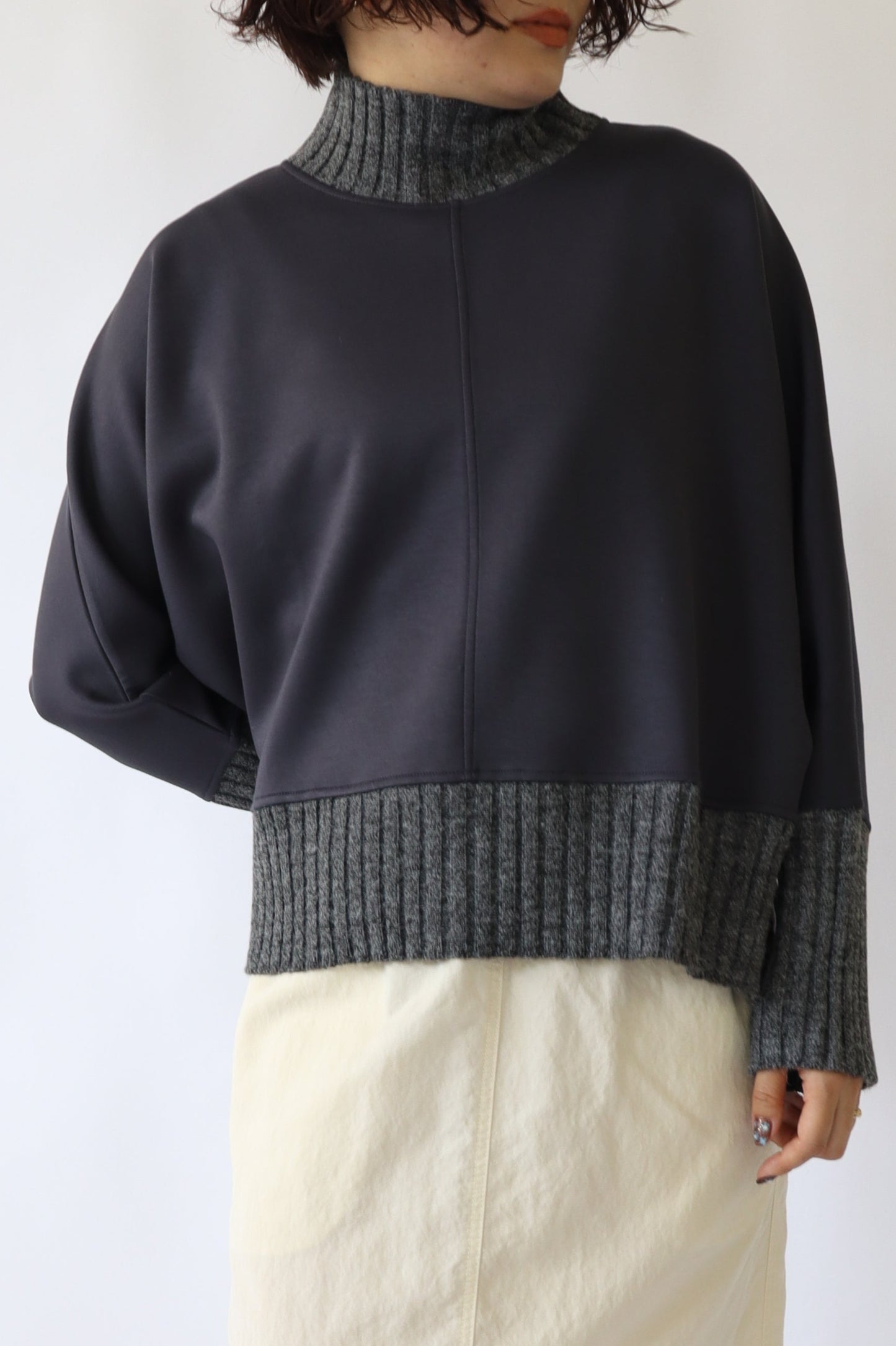 【ACUTA】ニットコンビハイネックトップス
