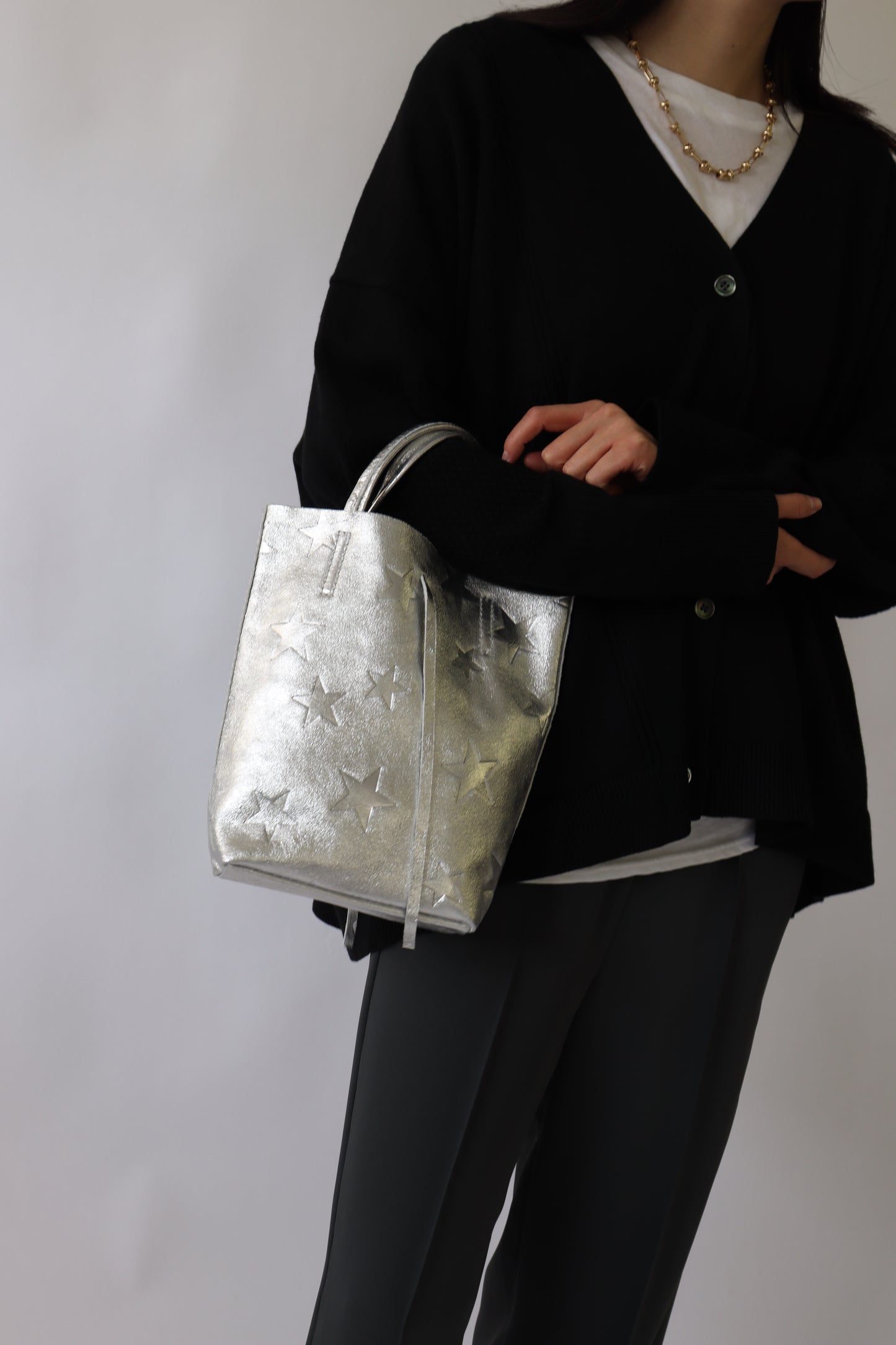 【MILLELA  FIRENZE】星柄エンボスメタリックミニトートバッグ