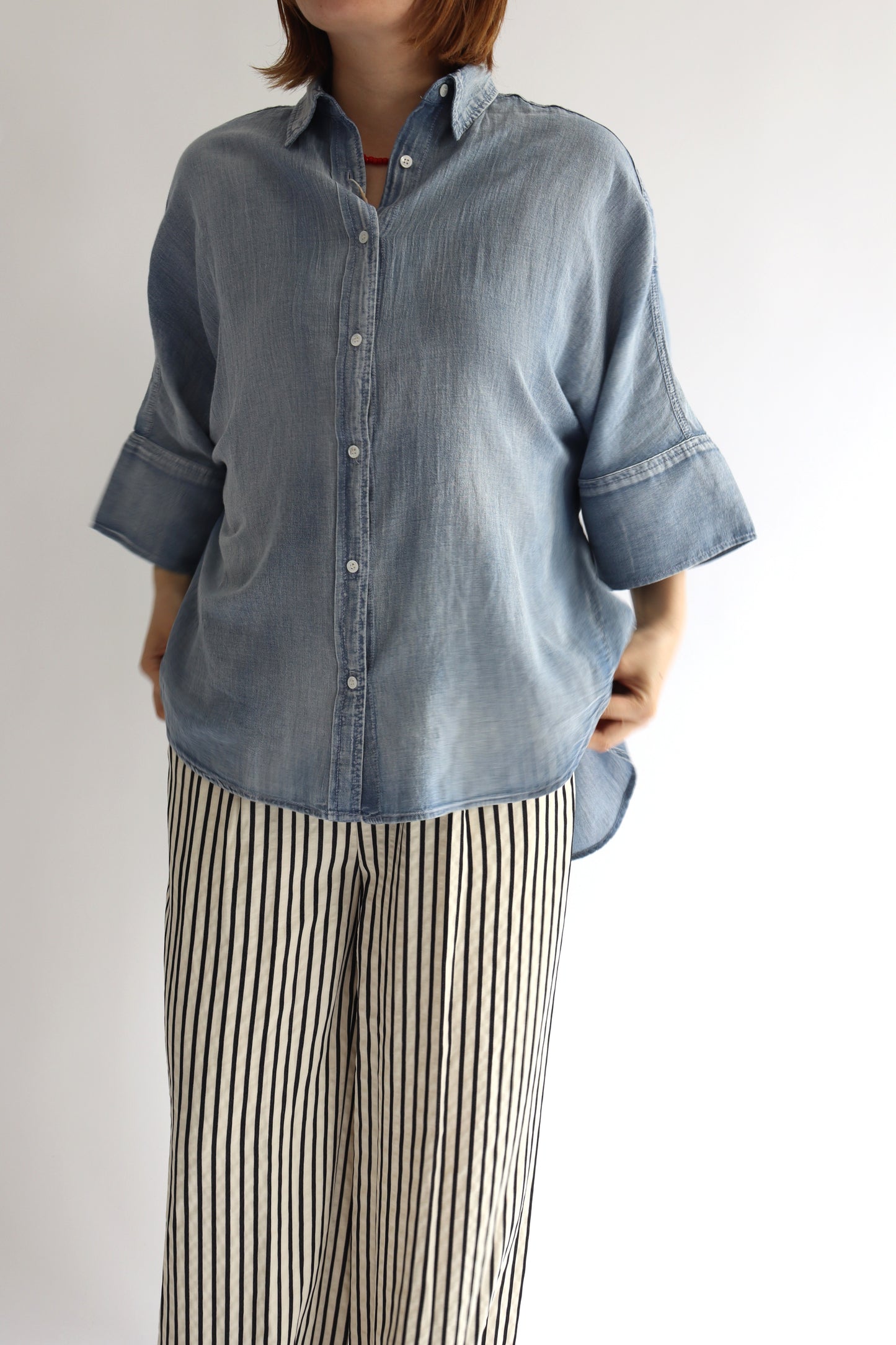 【ACUTA】 シアーデニムビッグカフスシャツ