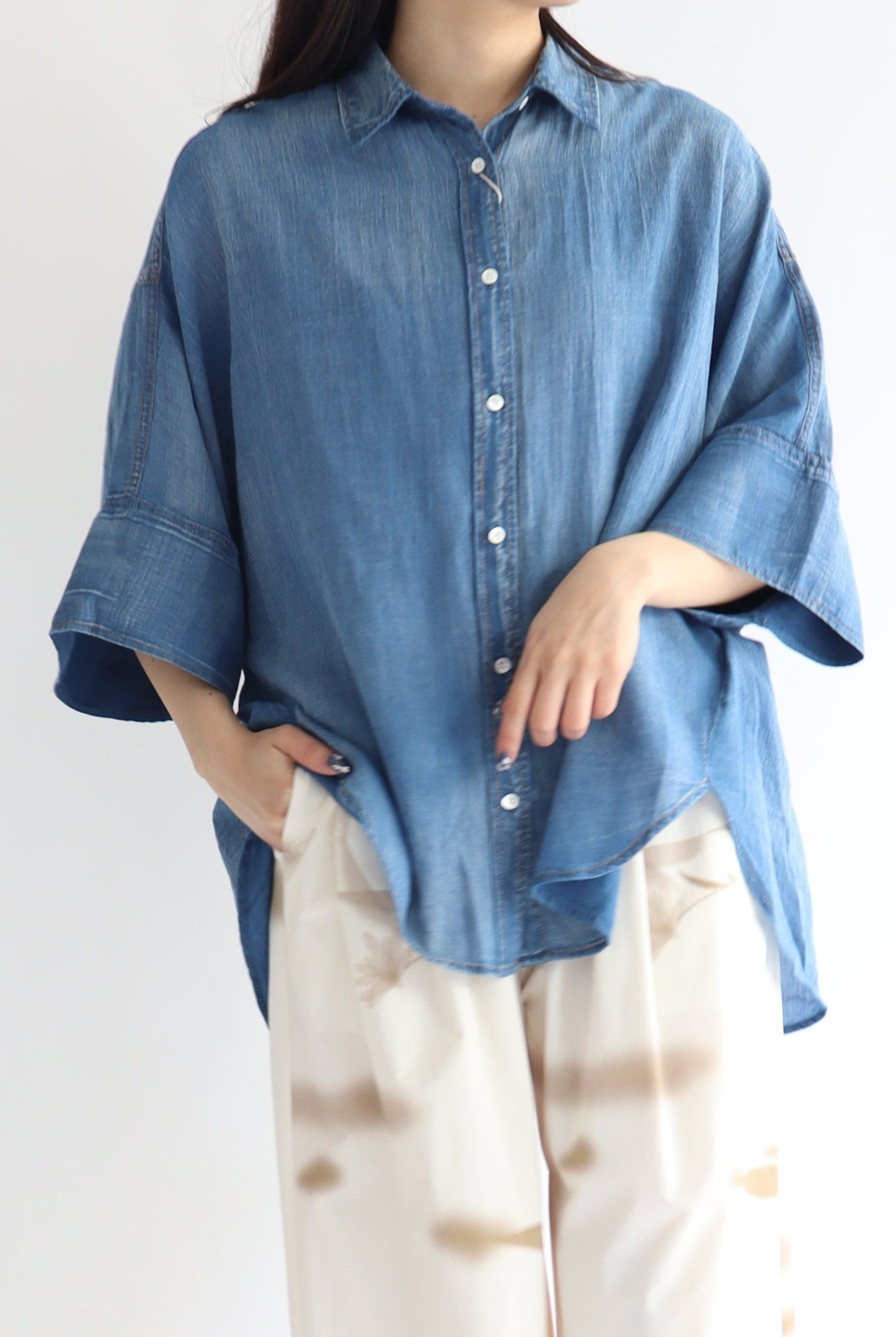 【ACUTA】 シアーデニムビッグカフスシャツ