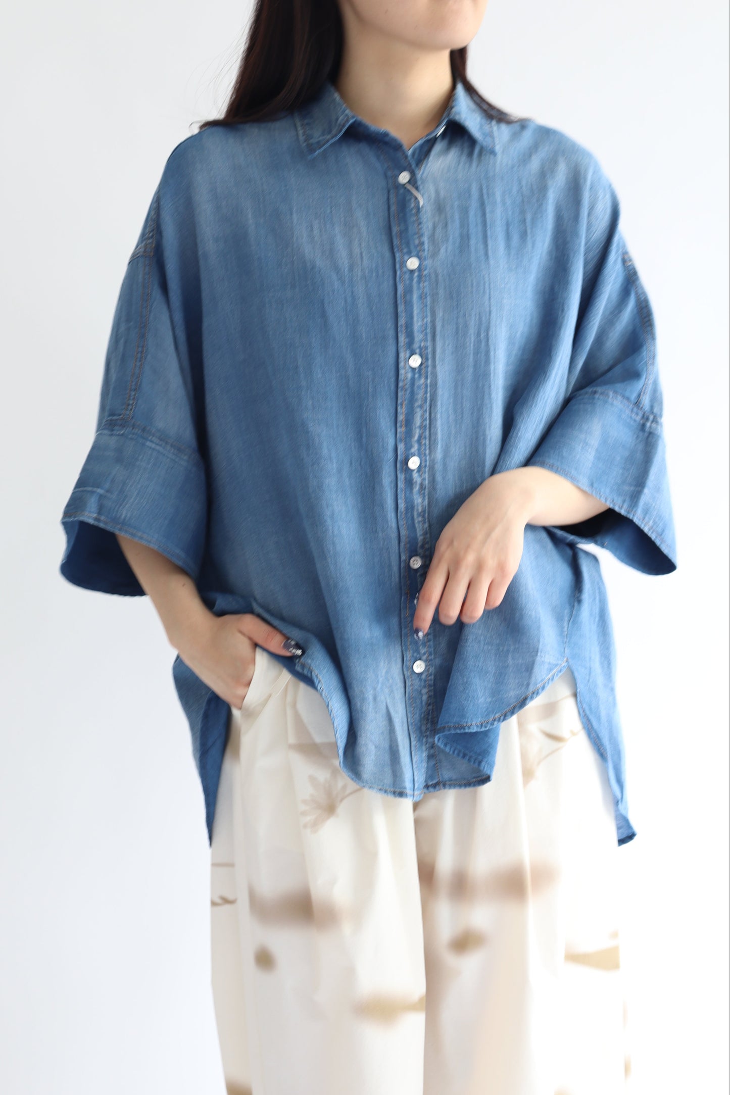 【ACUTA】 シアーデニムビッグカフスシャツ