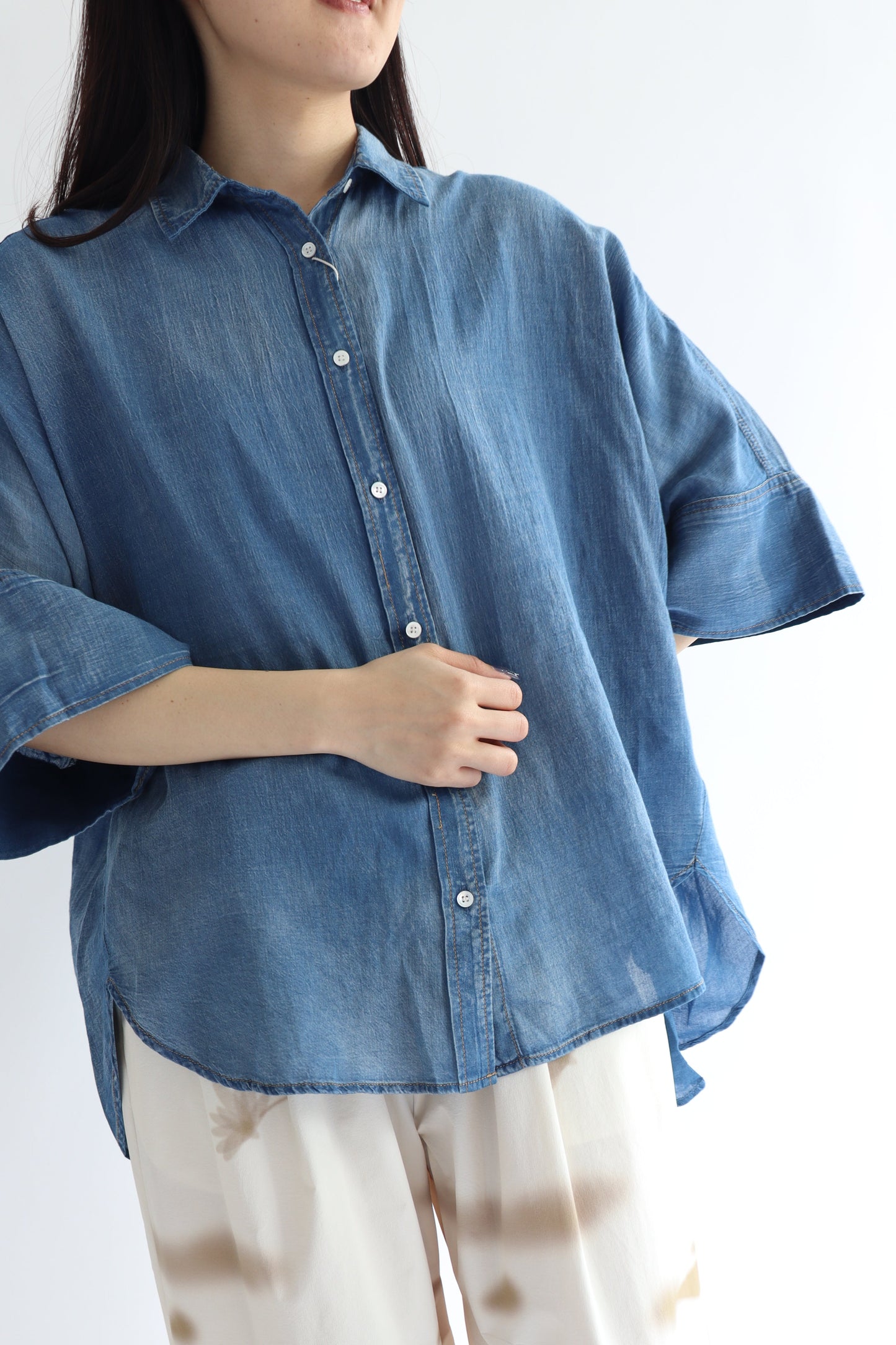 【ACUTA】 シアーデニムビッグカフスシャツ