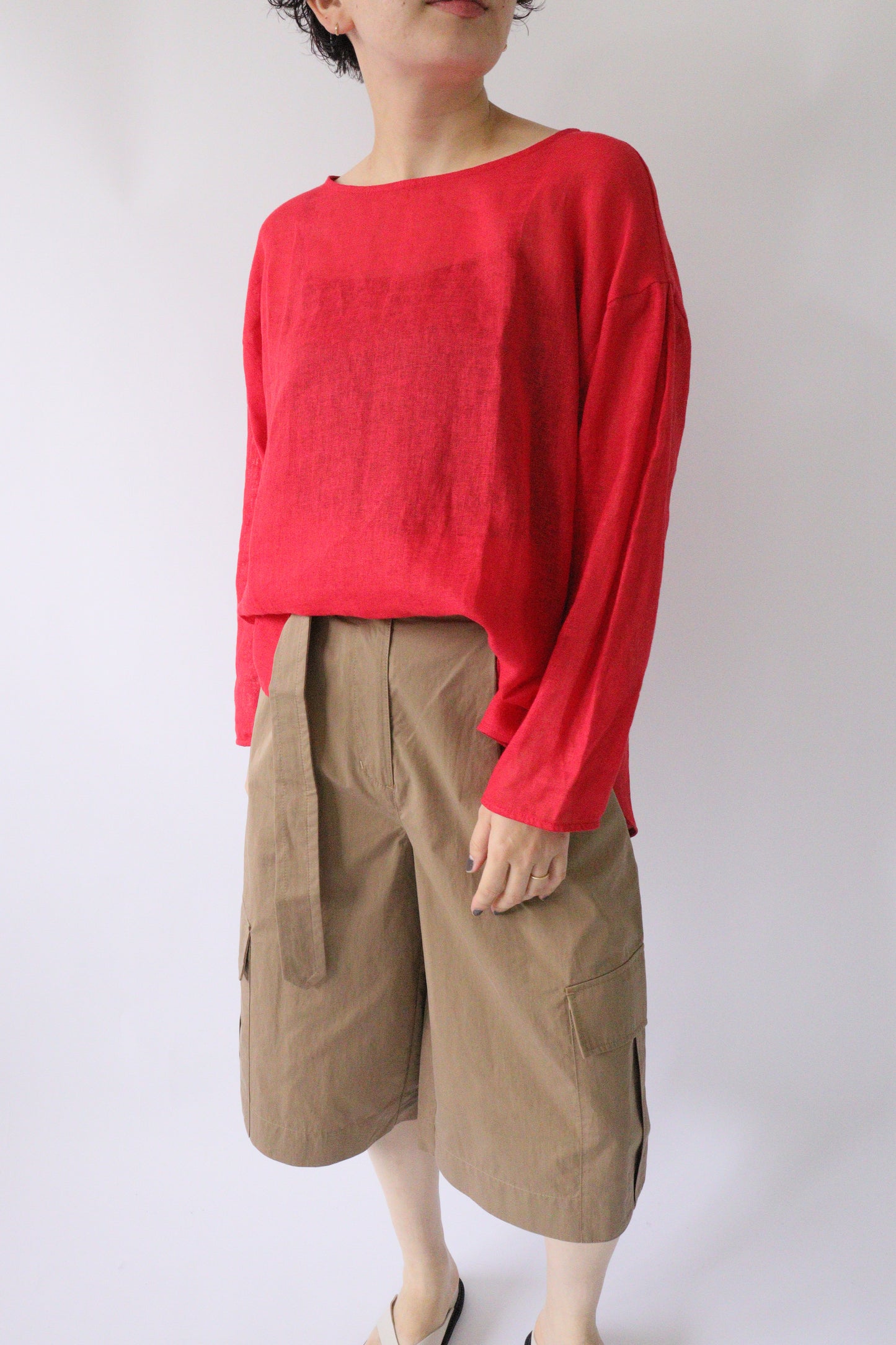 【ACUTA】メッシュリネンルーズトップス