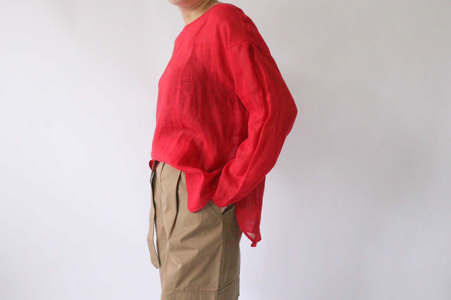 【ACUTA】メッシュリネンルーズトップス