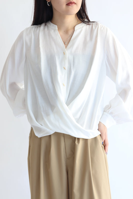 【ACUTA】 シルクブレンドバー釦カシュクールブラウス