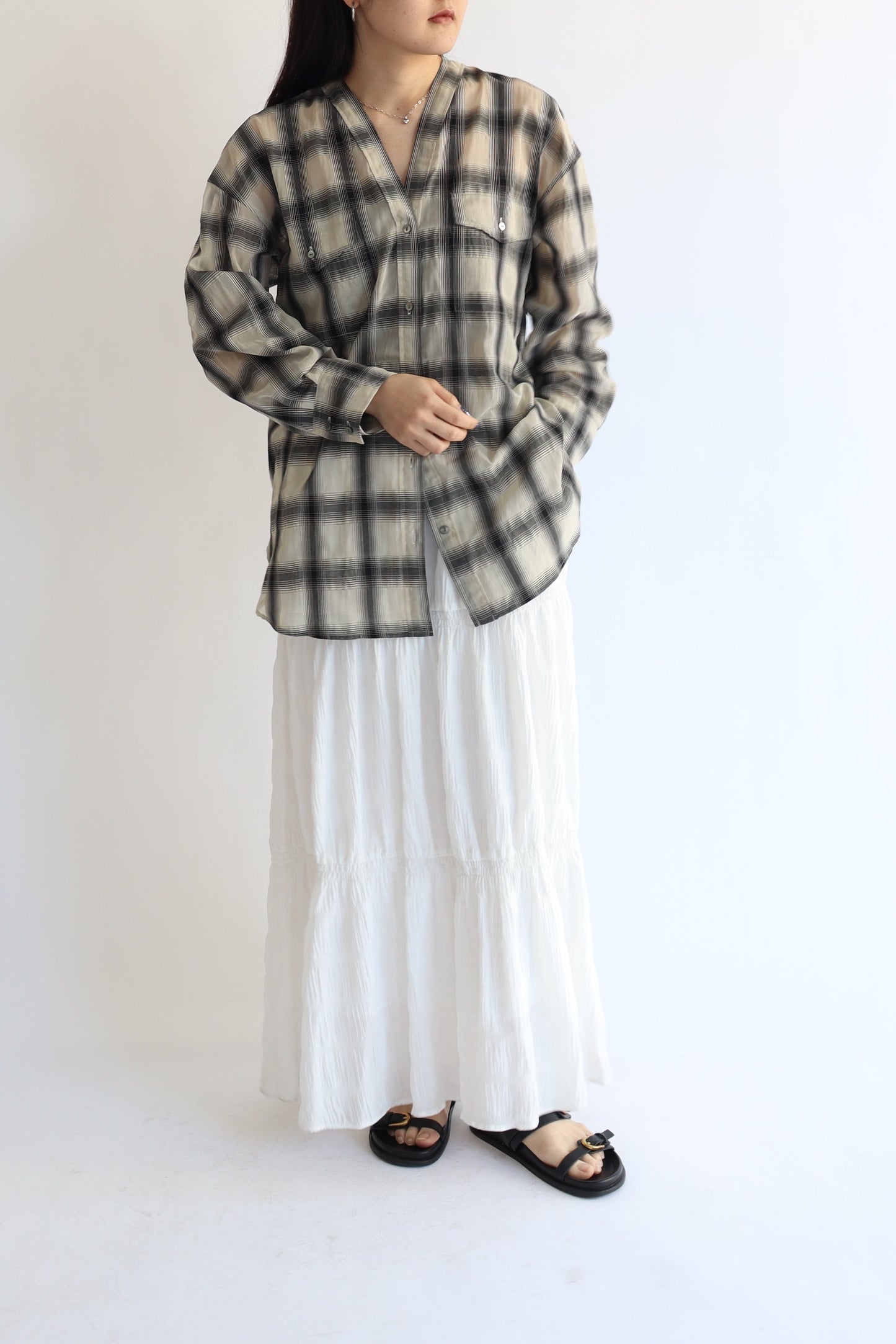 【ACUTA】 【PRE ORDER】シアーチェックカラーレスシャツ