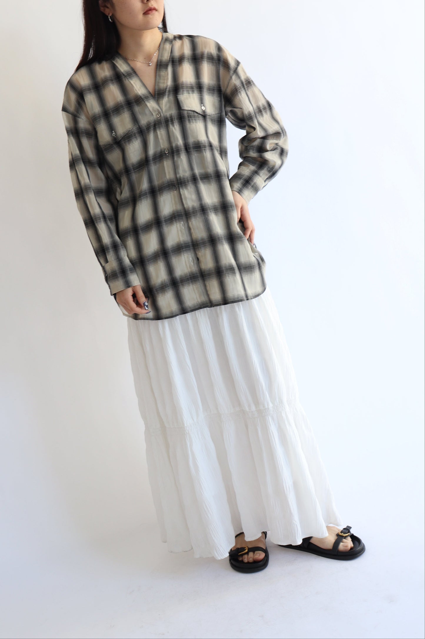 【ACUTA】 【PRE ORDER】シアーチェックカラーレスシャツ