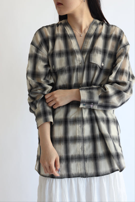 【ACUTA】シアーチェックカラーレスシャツ