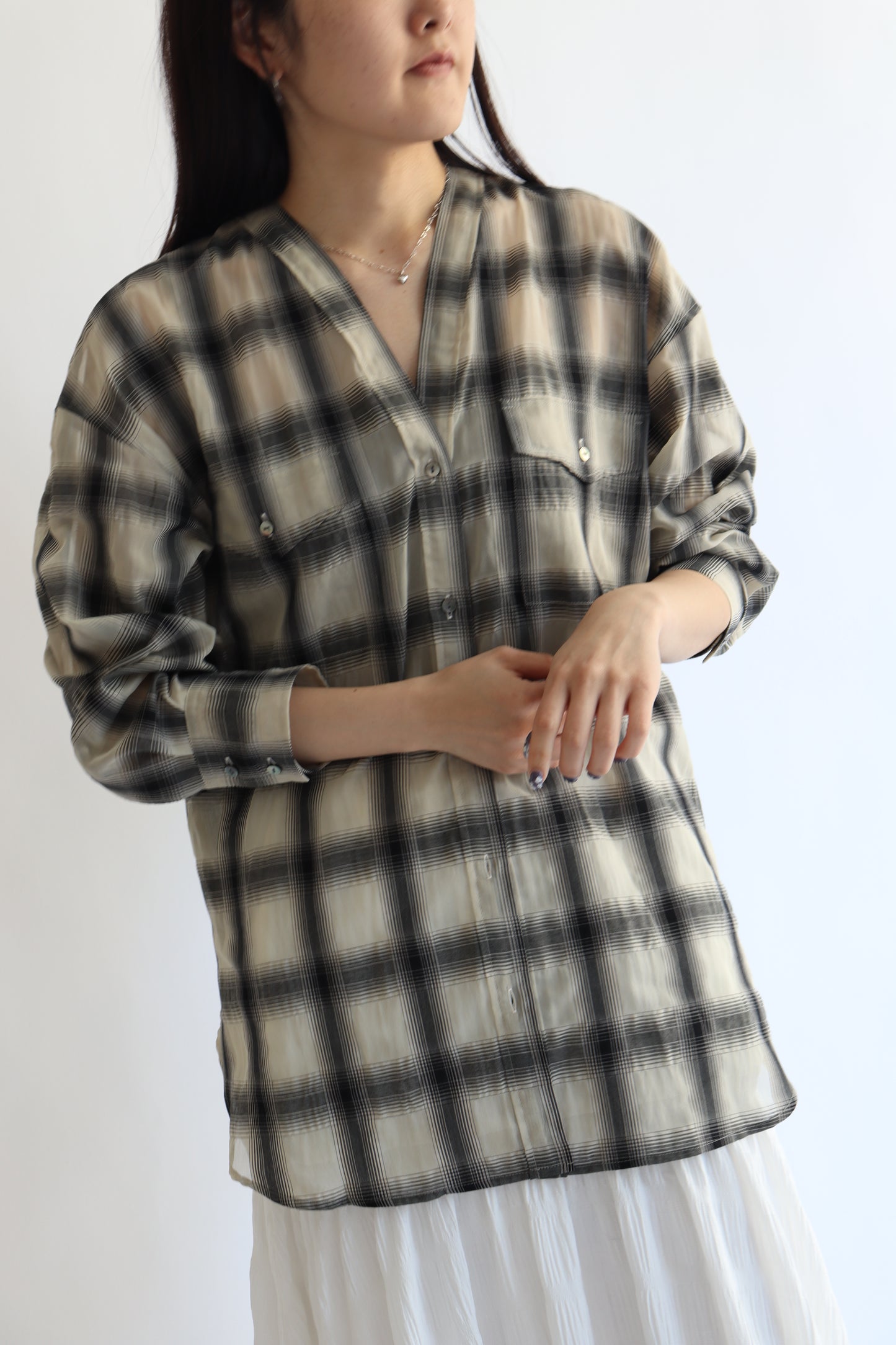 【ACUTA】 【PRE ORDER】シアーチェックカラーレスシャツ