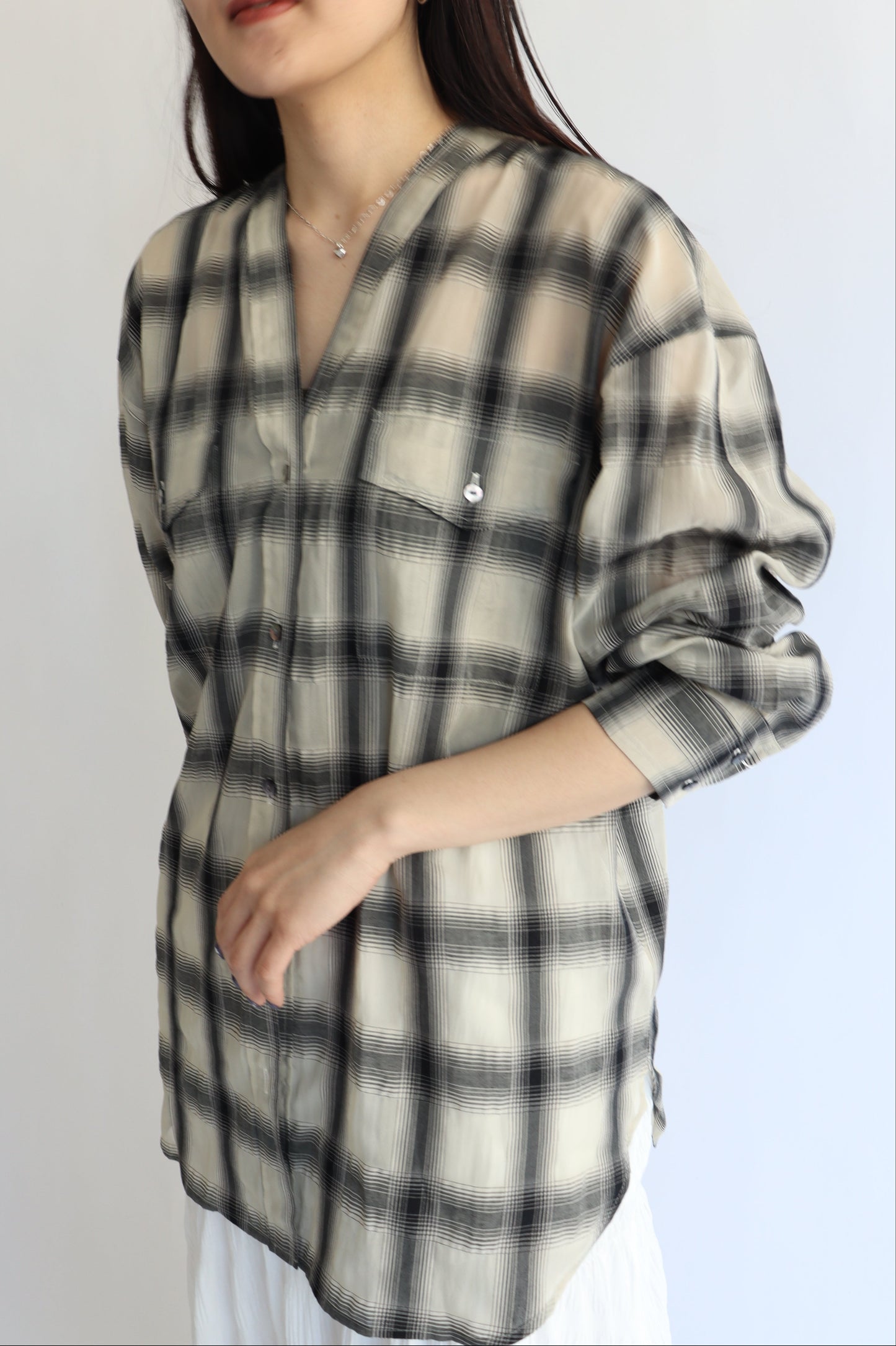 【ACUTA】 【PRE ORDER】シアーチェックカラーレスシャツ