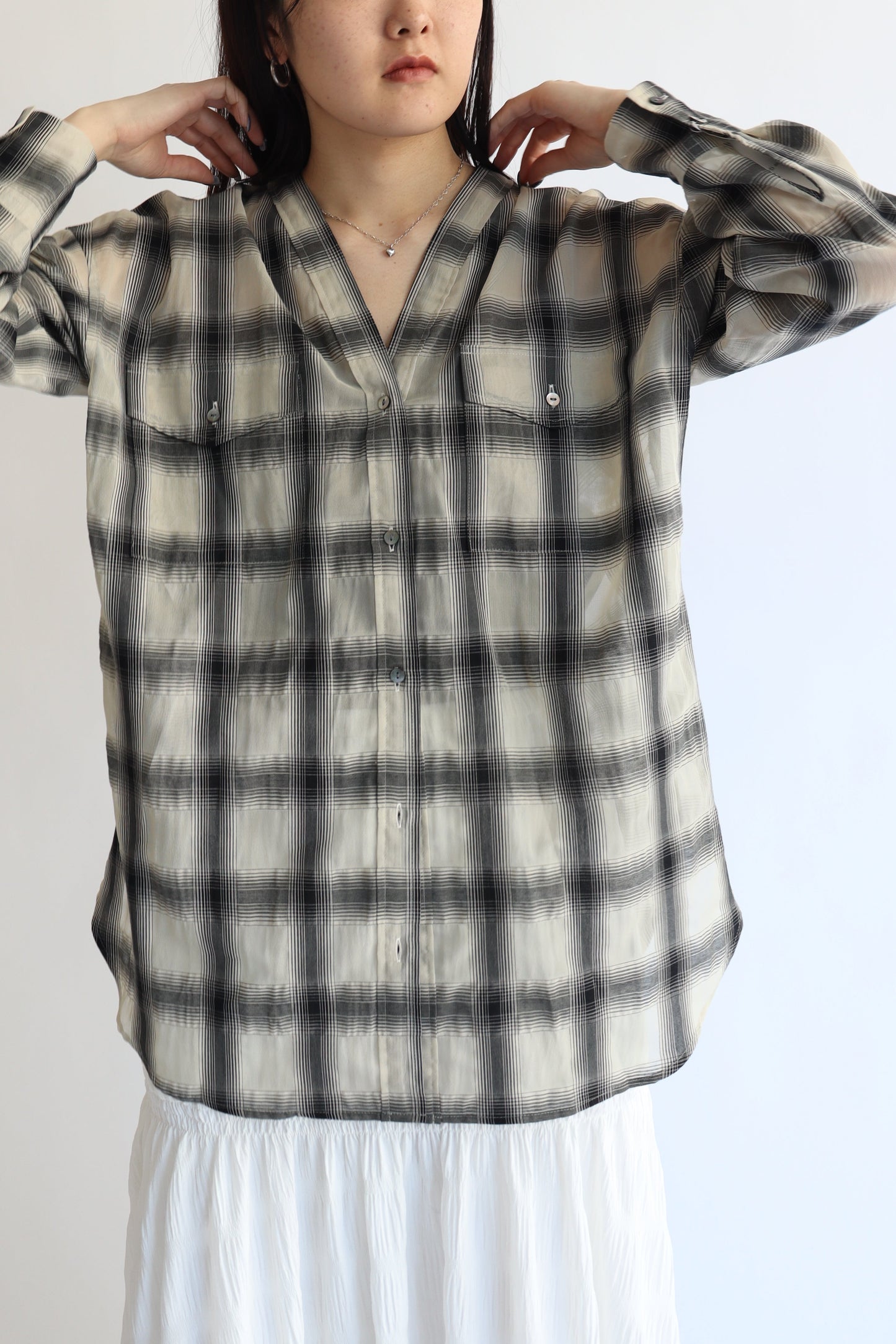 【ACUTA】 【PRE ORDER】シアーチェックカラーレスシャツ