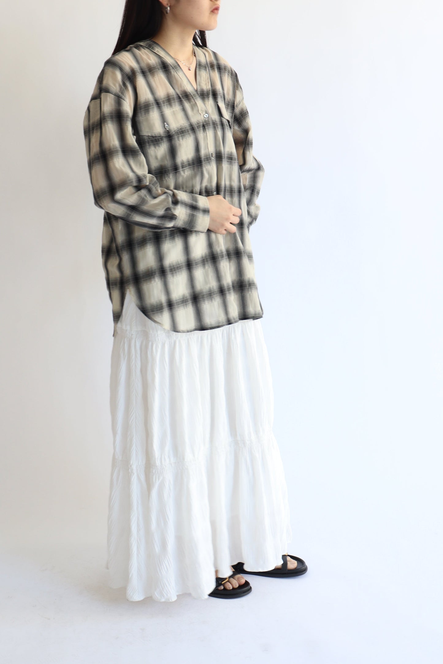 【ACUTA】 【PRE ORDER】シアーチェックカラーレスシャツ