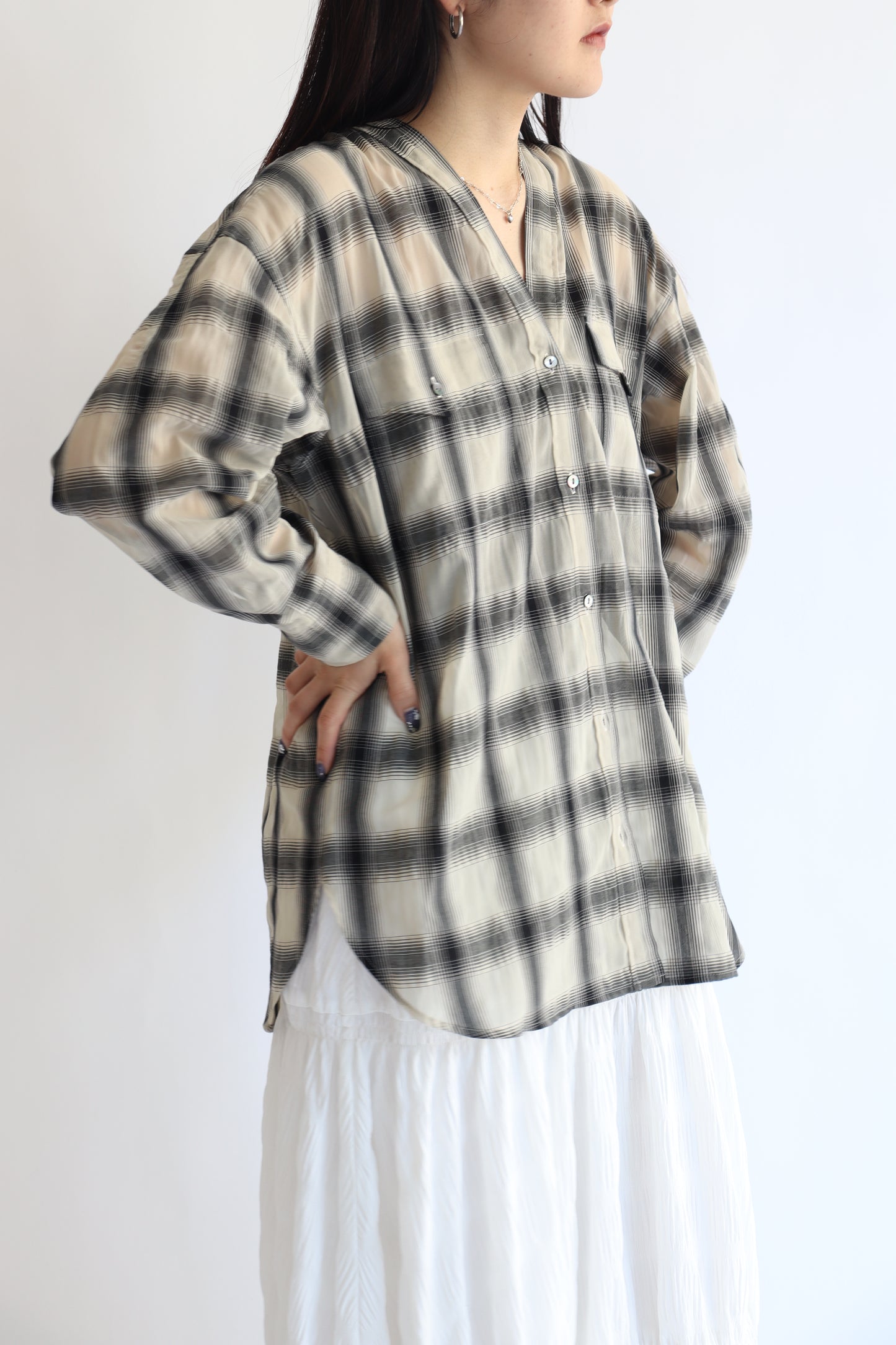 【ACUTA】 【PRE ORDER】シアーチェックカラーレスシャツ