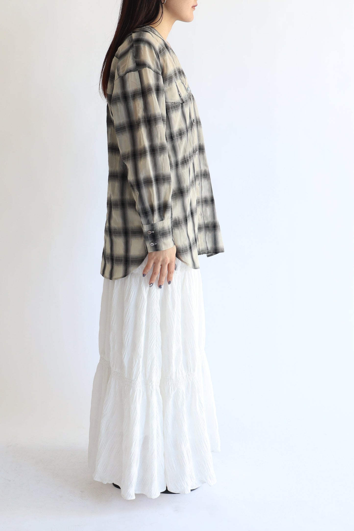 【ACUTA】 【PRE ORDER】シアーチェックカラーレスシャツ