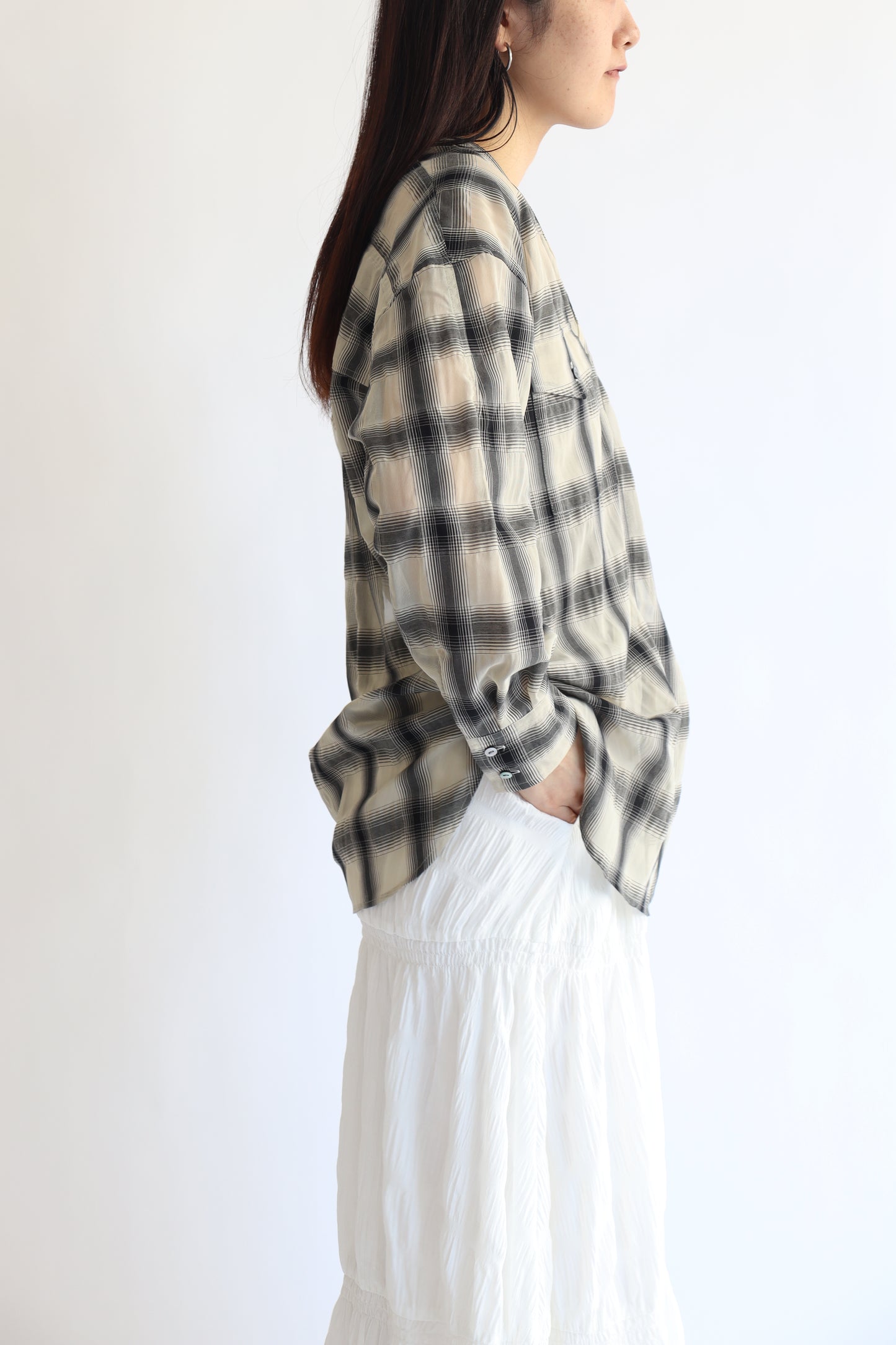 【ACUTA】 【PRE ORDER】シアーチェックカラーレスシャツ