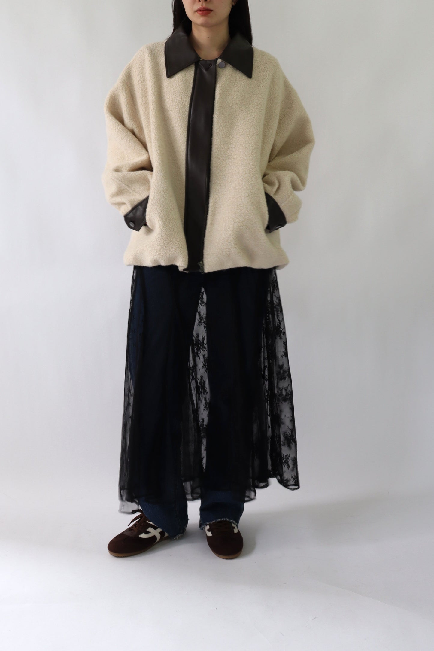 【ACUTA】 ボア×フェイクレザーブルゾン