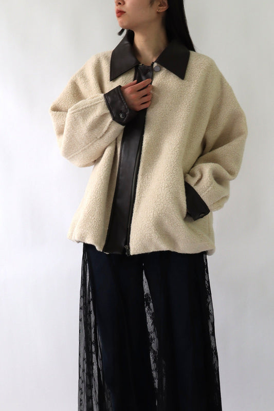 【ACUTA】 ボア×フェイクレザーブルゾン