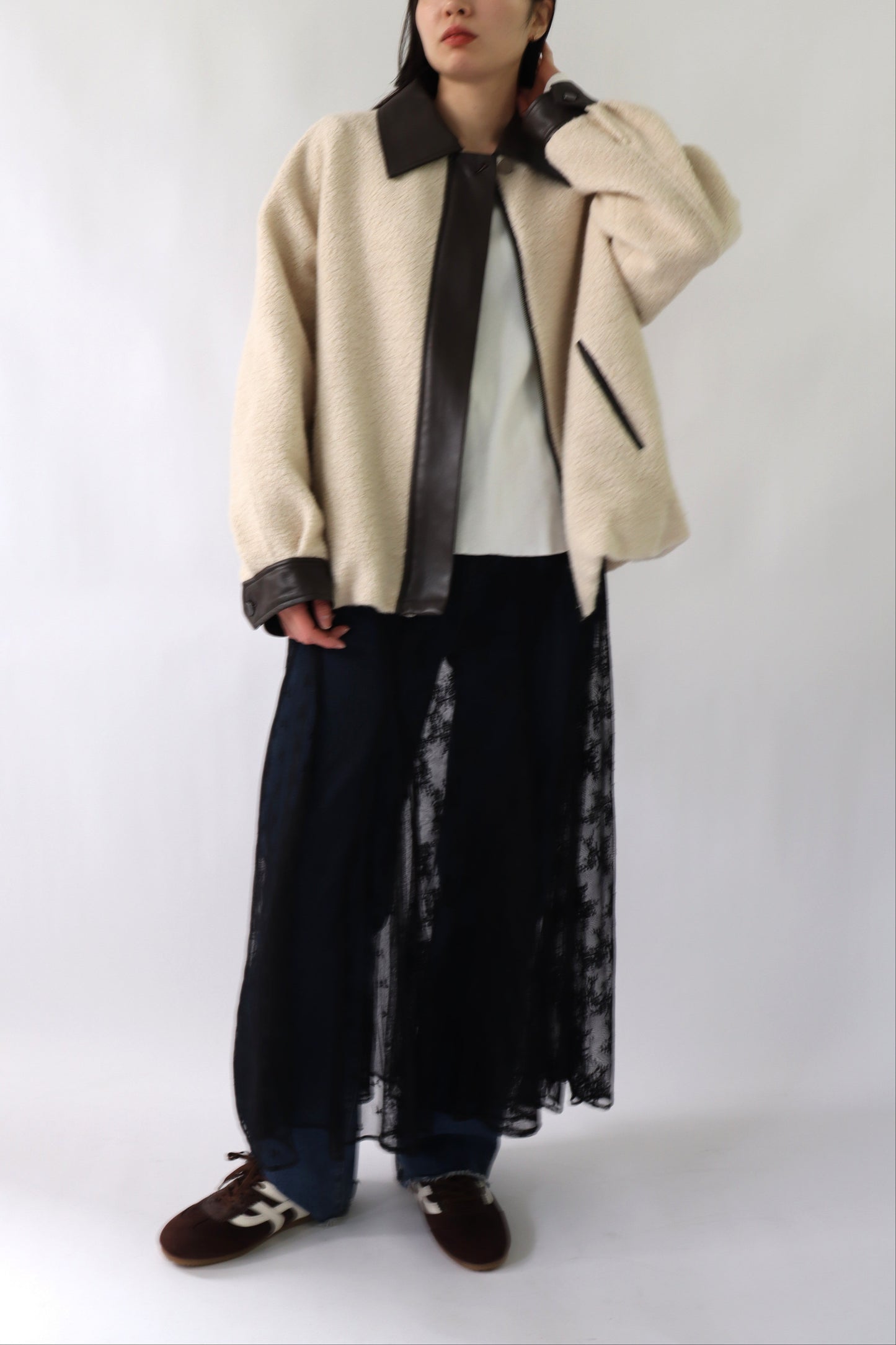 【ACUTA】 ボア×フェイクレザーブルゾン