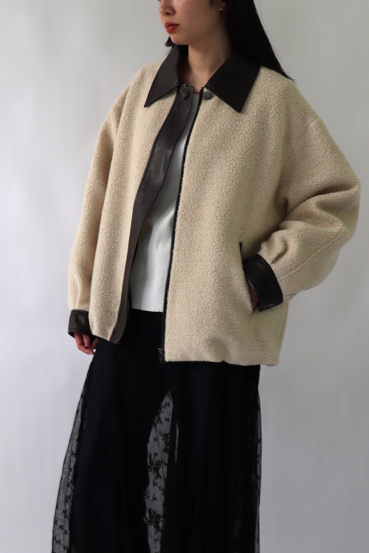 【ACUTA】 ボア×フェイクレザーブルゾン