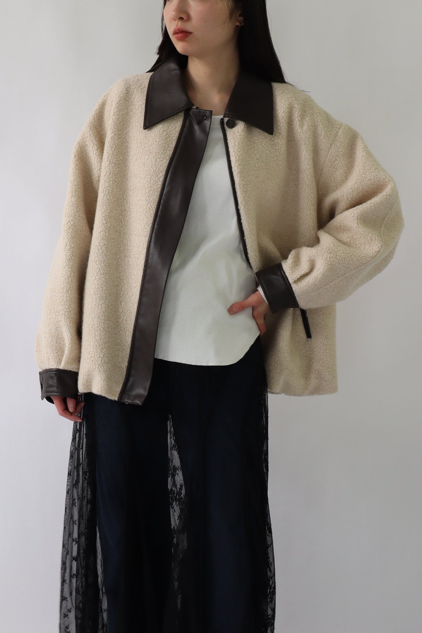 【ACUTA】 ボア×フェイクレザーブルゾン