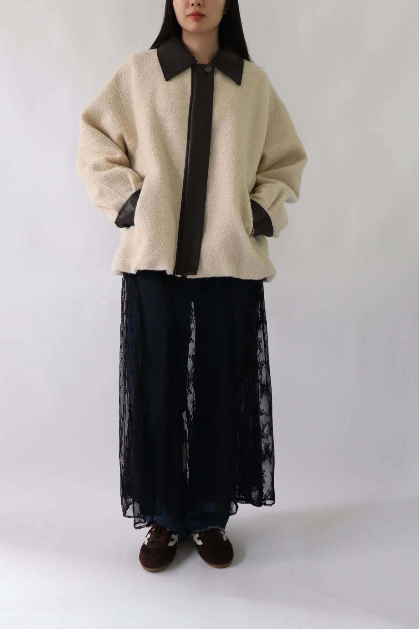 【ACUTA】 ボア×フェイクレザーブルゾン