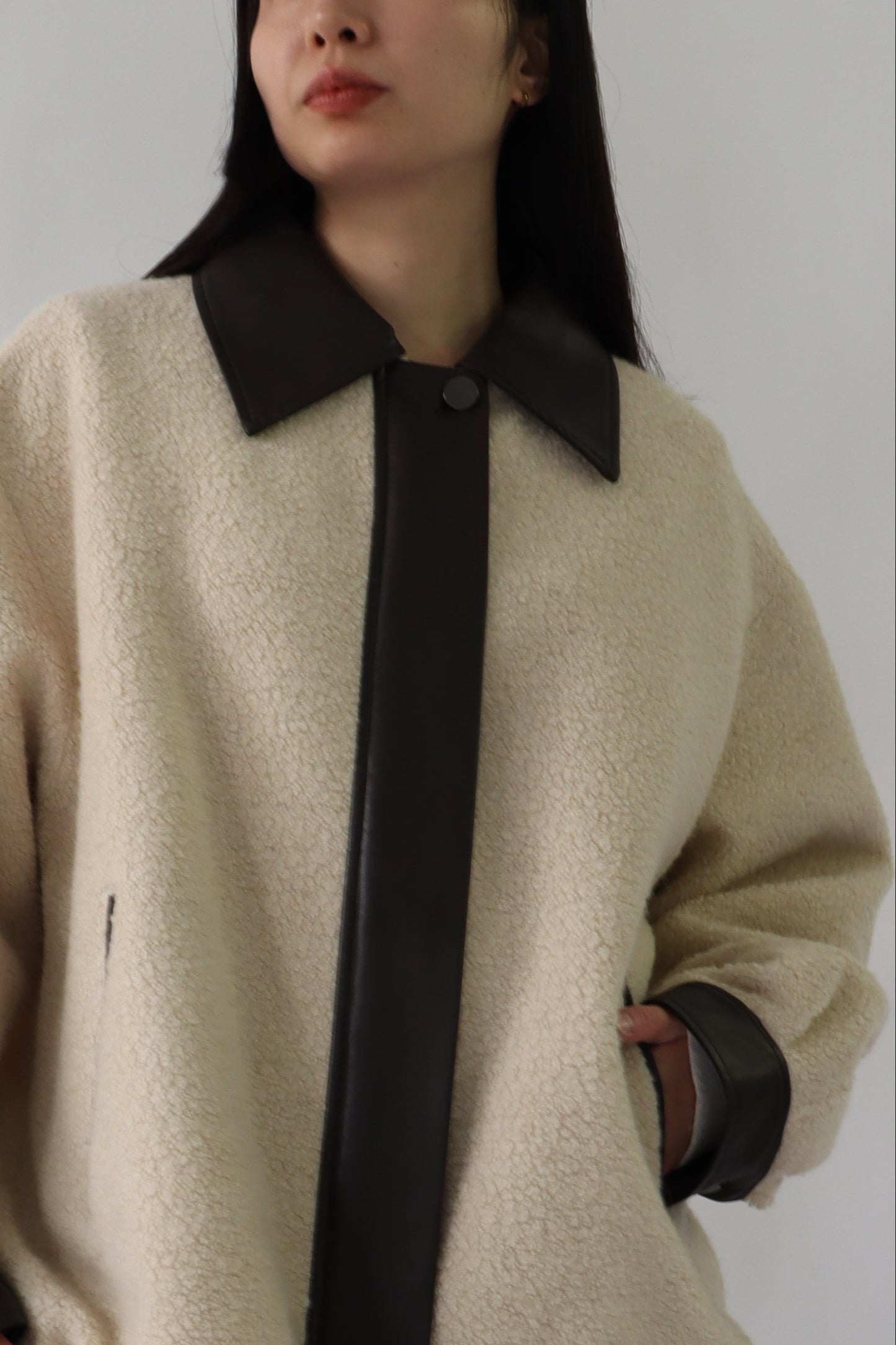 【ACUTA】 ボア×フェイクレザーブルゾン