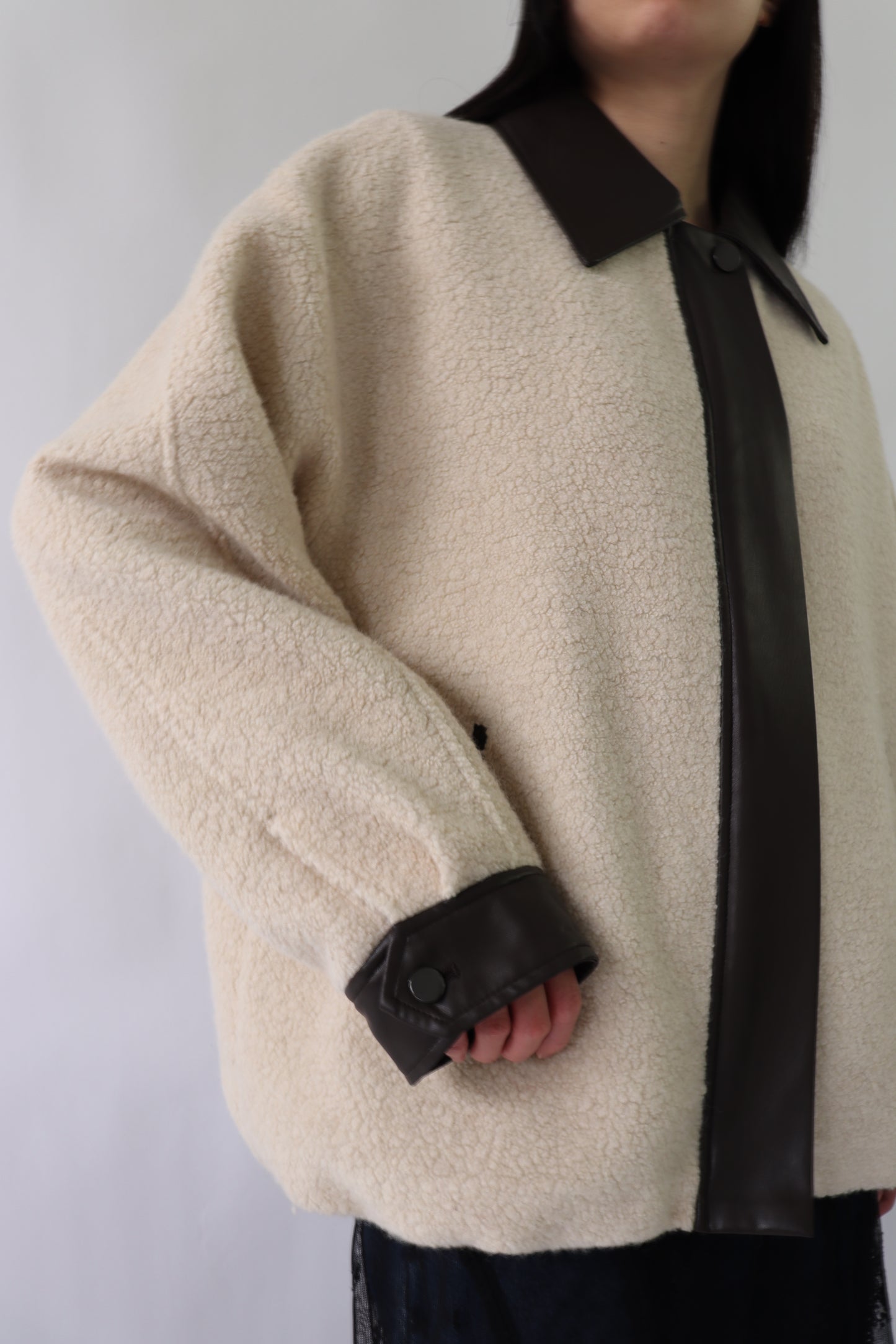 【ACUTA】 ボア×フェイクレザーブルゾン