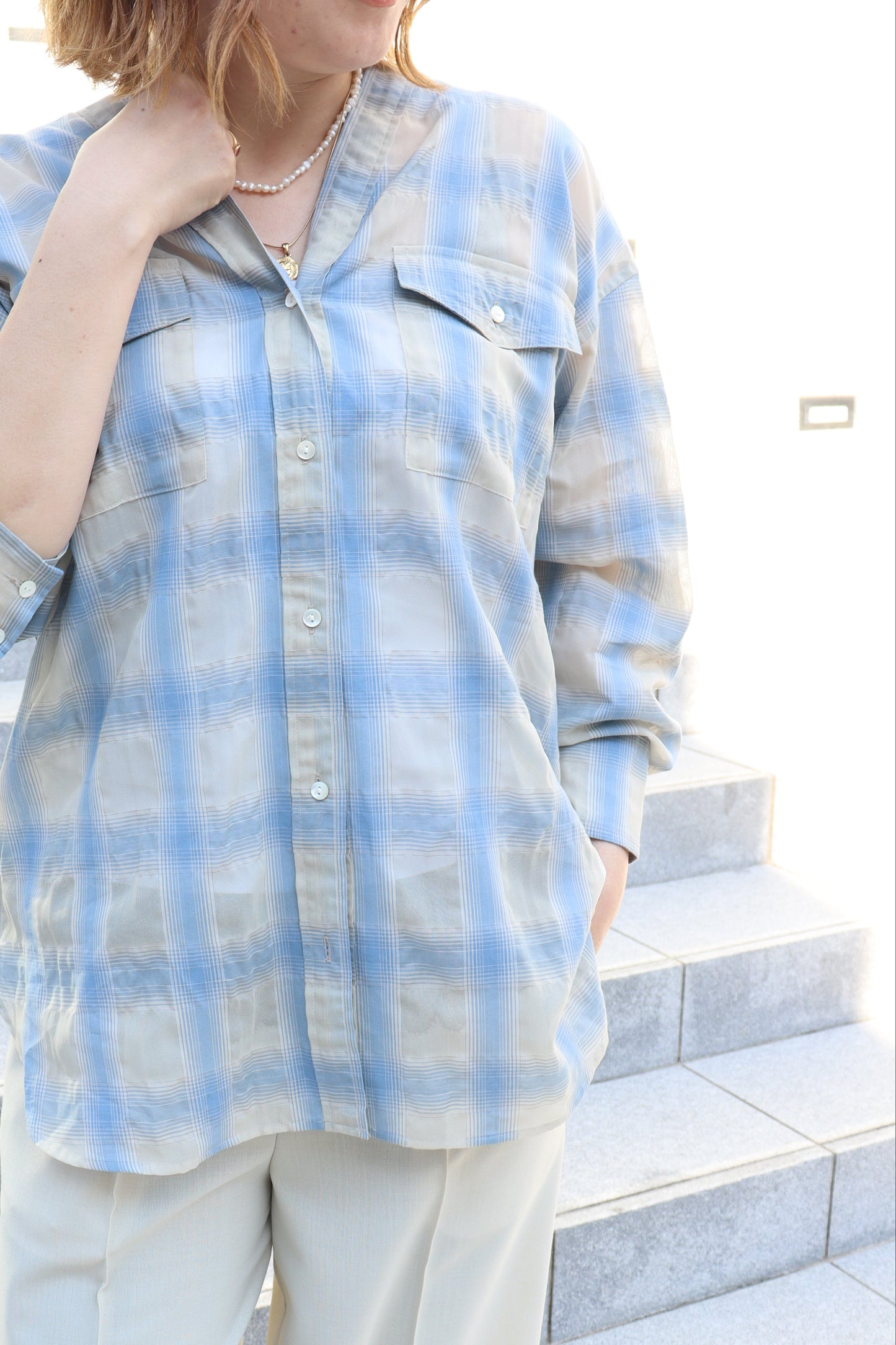 【ACUTA】 【PRE ORDER】シアーチェックカラーレスシャツ