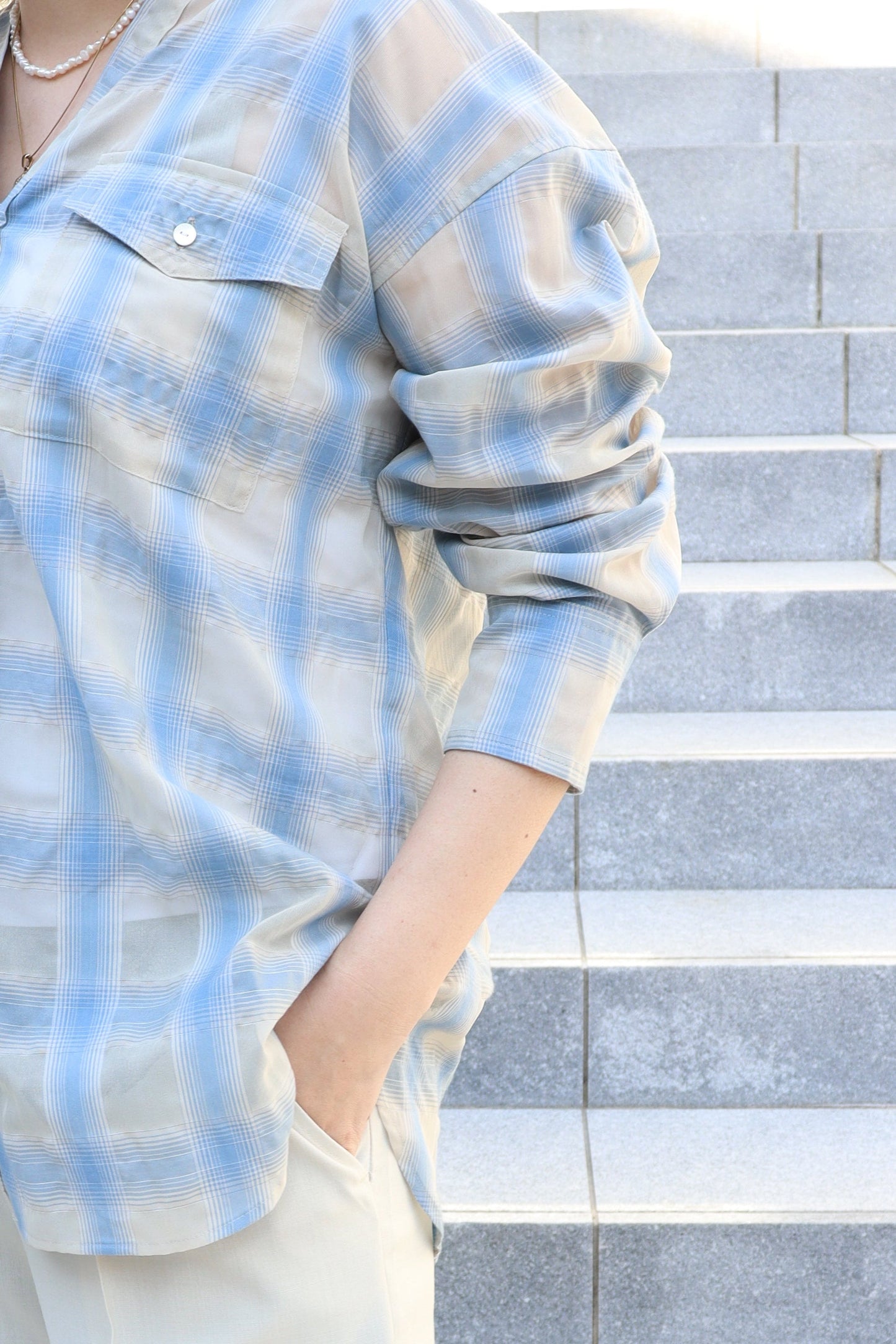 【ACUTA】 【PRE ORDER】シアーチェックカラーレスシャツ