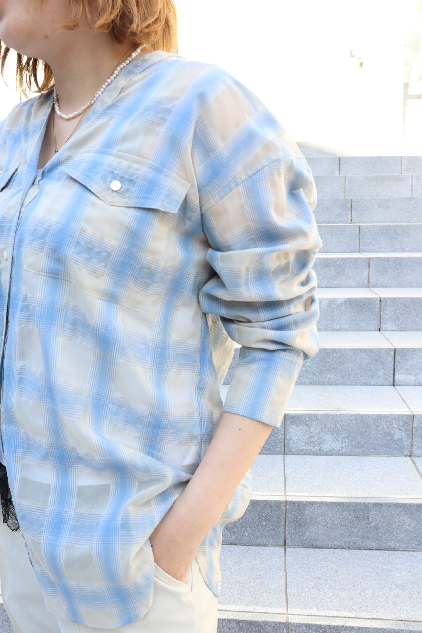 【ACUTA】 【PRE ORDER】シアーチェックカラーレスシャツ