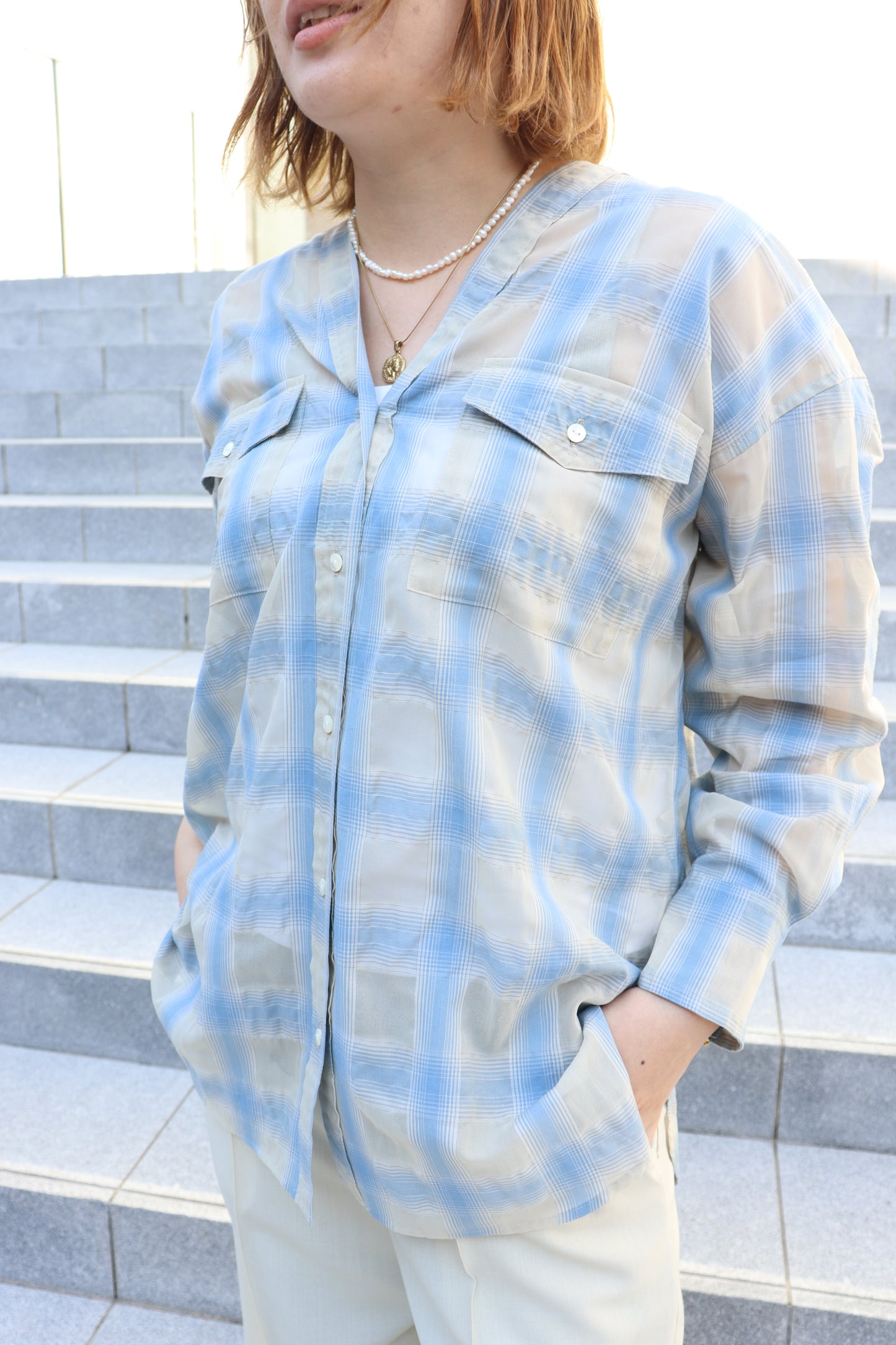 【ACUTA】 【PRE ORDER】シアーチェックカラーレスシャツ