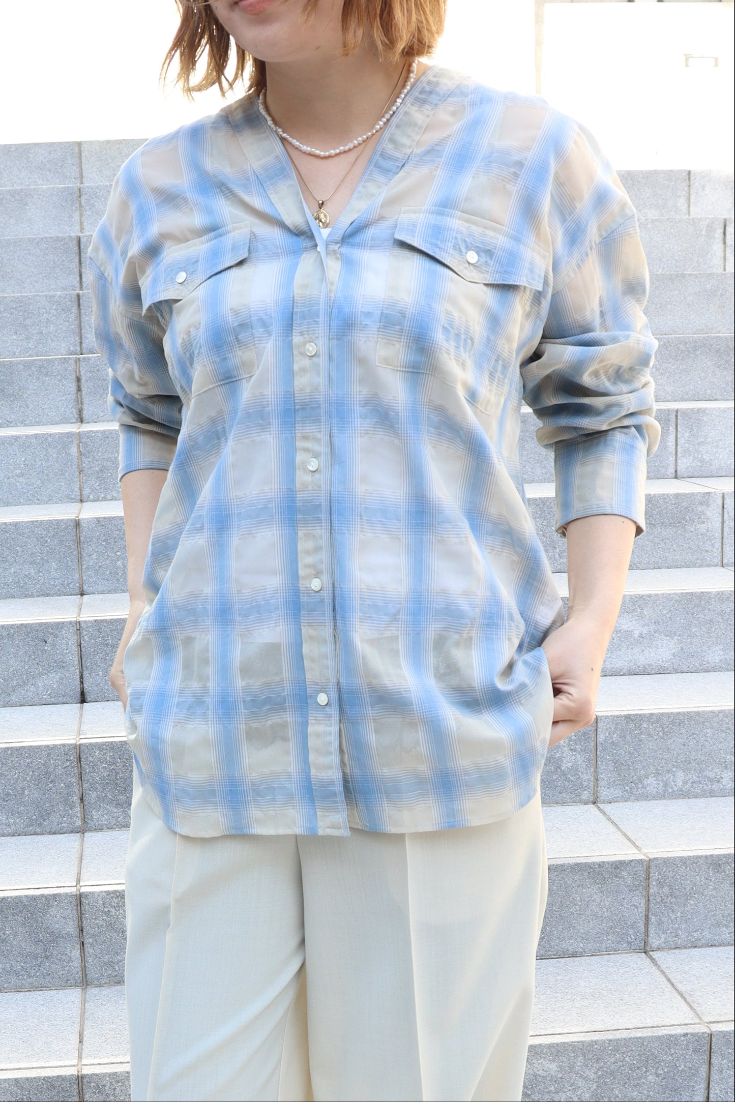 【ACUTA】 【PRE ORDER】シアーチェックカラーレスシャツ