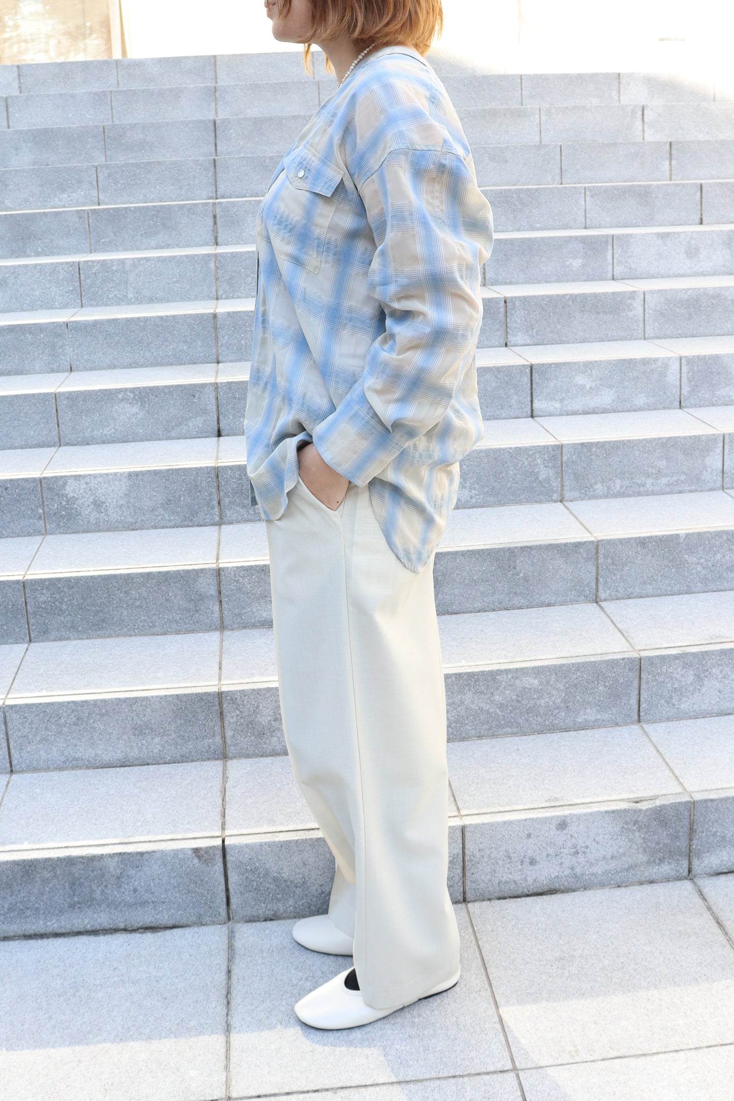 【ACUTA】 【PRE ORDER】シアーチェックカラーレスシャツ