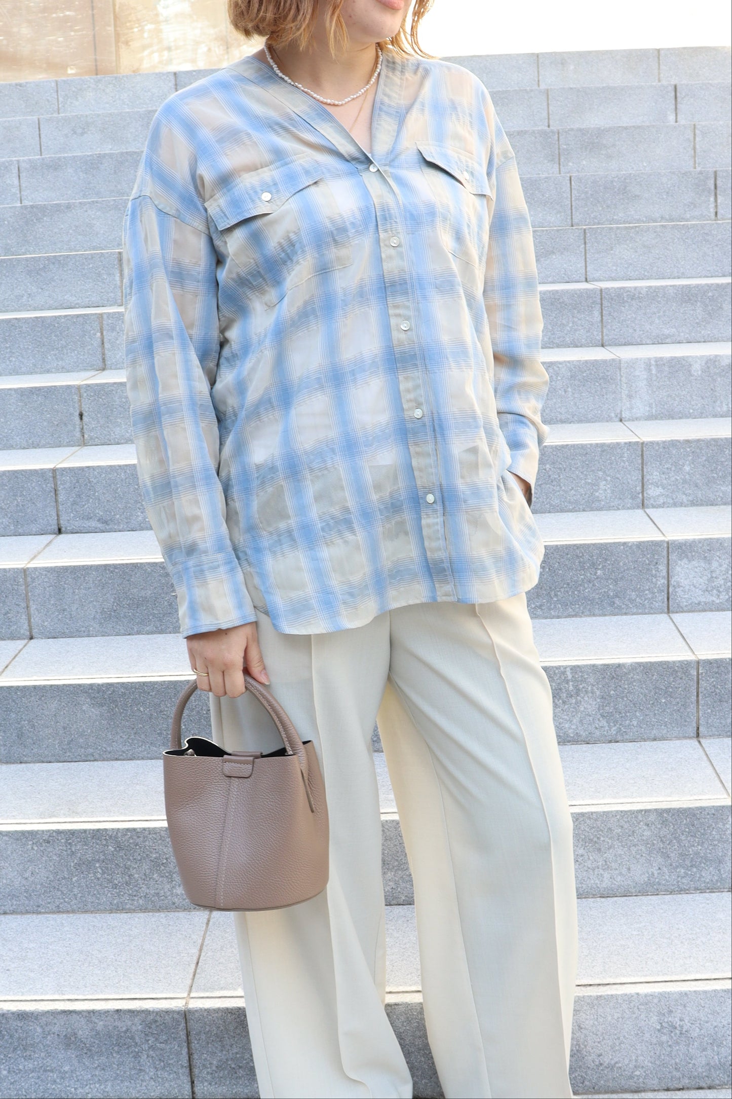 【ACUTA】 【PRE ORDER】シアーチェックカラーレスシャツ