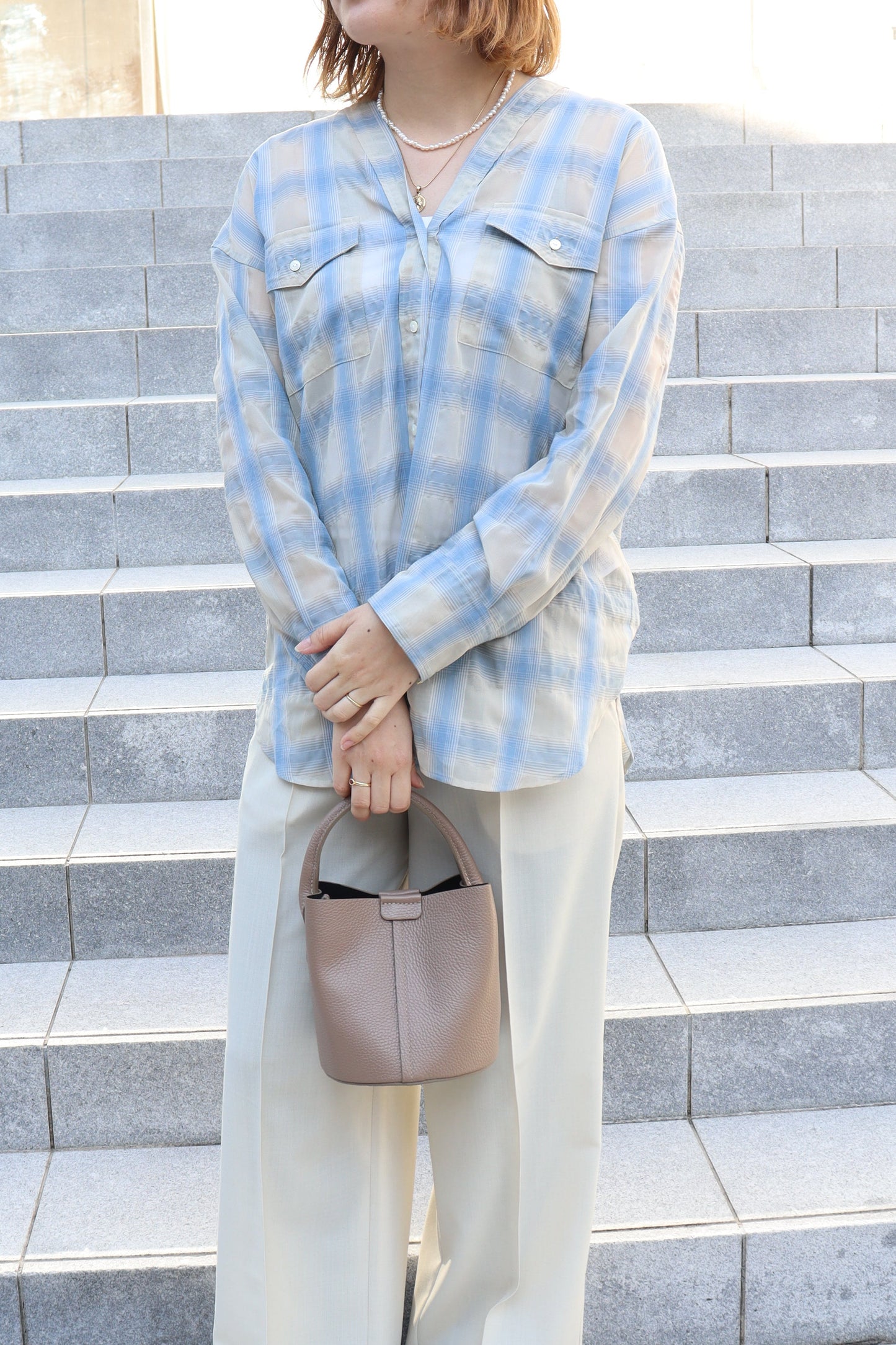 【ACUTA】 【PRE ORDER】シアーチェックカラーレスシャツ